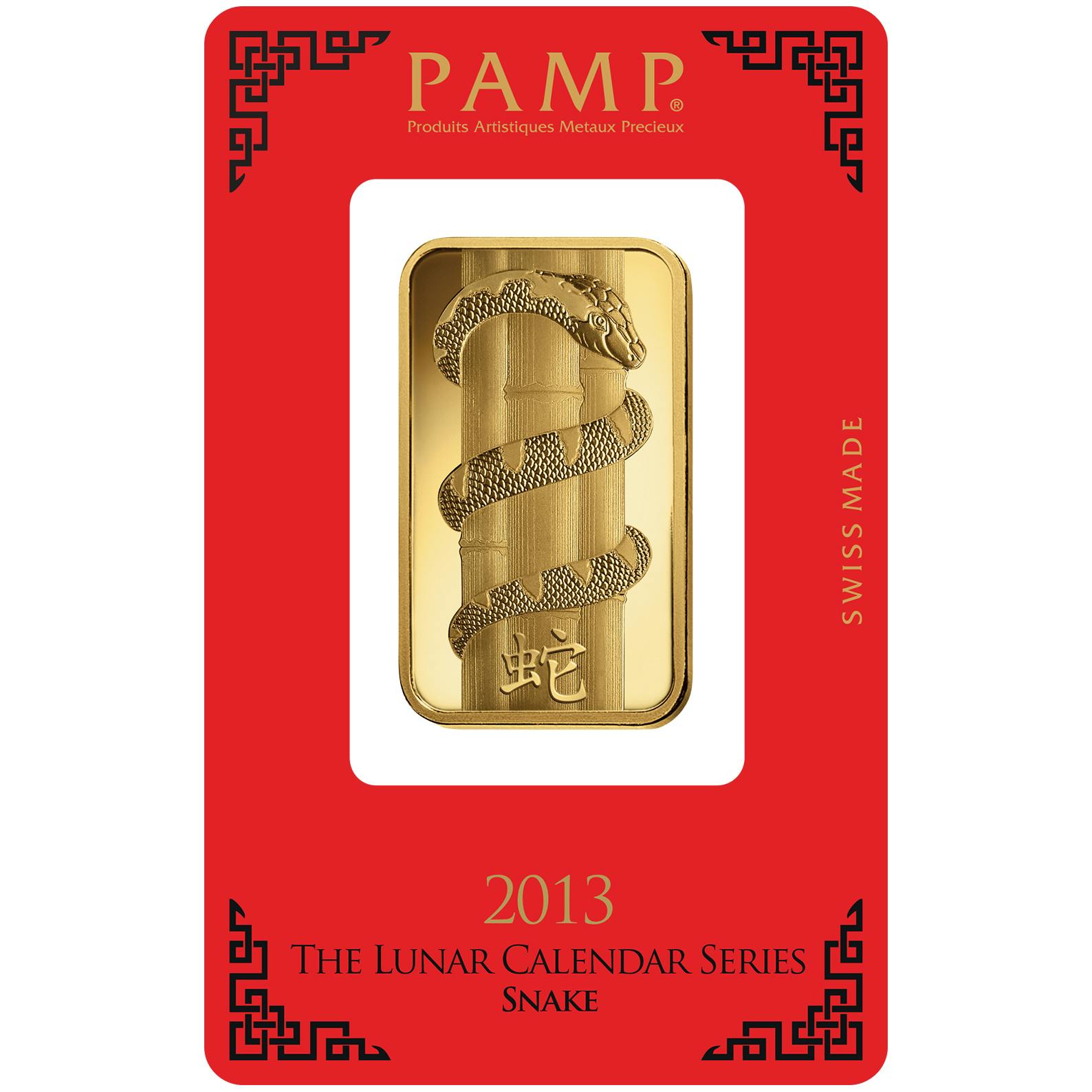 investir dans l'or, 1 once Lingotin, Lingot d'or pur Lunar Serpent - PAMP Suisse - Pack Front