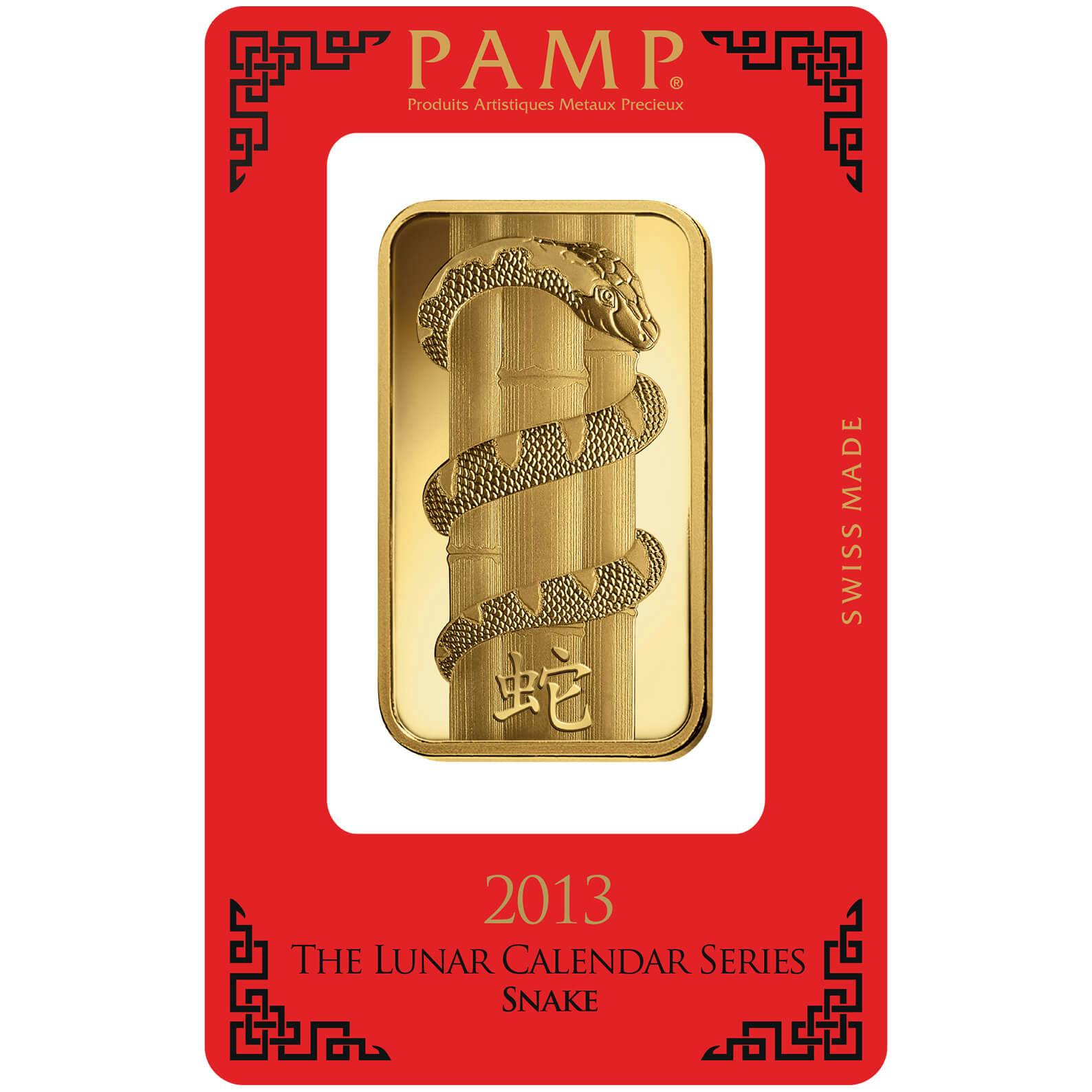 Investire in 100 grammi lingottino d'oro puro 999.9 - PAMP Svizzera Lunar Serpente - Pack Front
