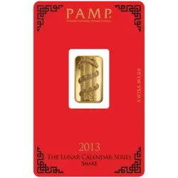 Purchase gold, 5 gram Fine gold Lunar Snake - PAMP Swiss - Pack Front Invest in 5 gram Fine gold Lunar Snake - PAMP Swiss - Pack Front