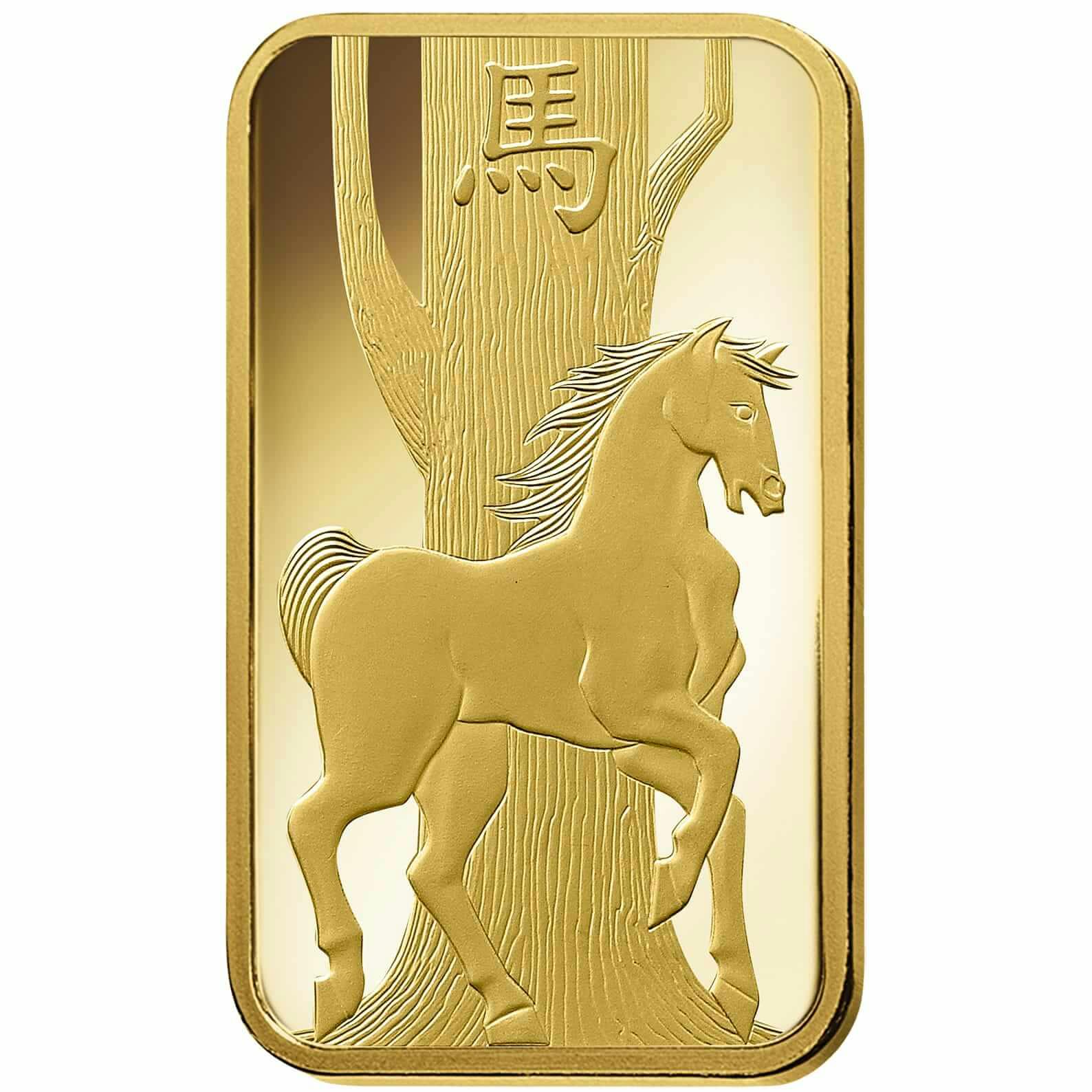 investir dans l'or, 100 gram Lingotin, Lingot d'or pur Lunar Cheval - PAMP Suisse - Front