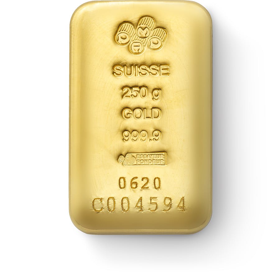Purchase 250 grams Fine gold Cast Bar - PAMP Swiss - Front