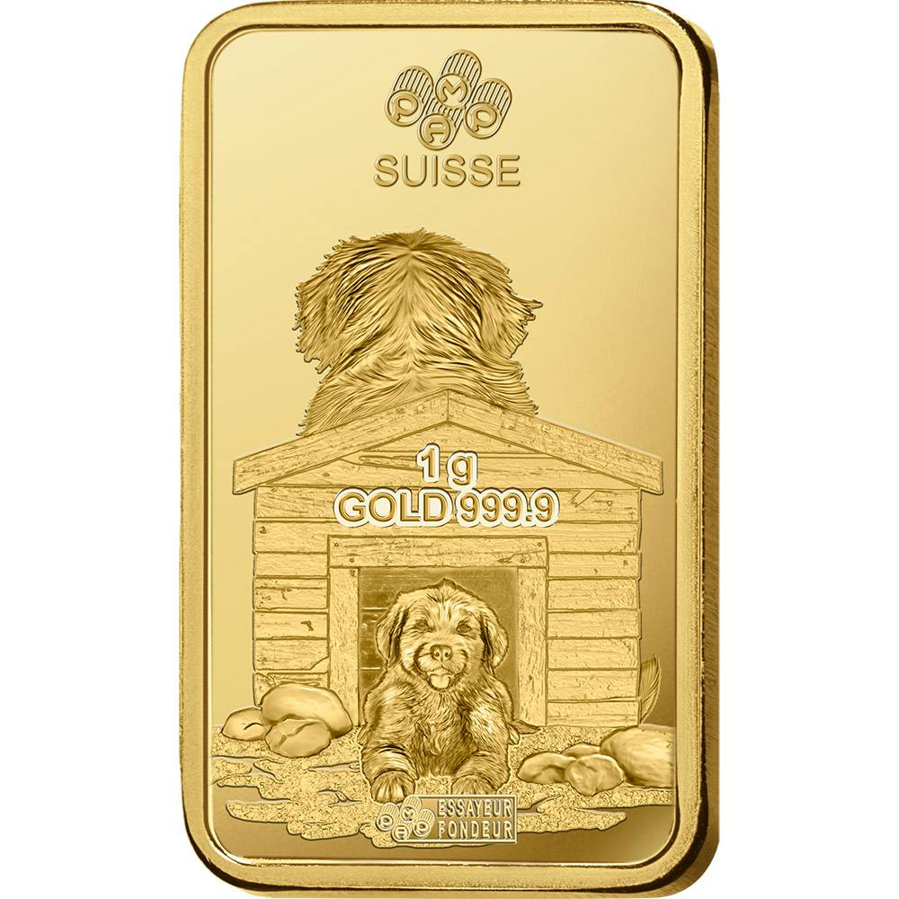 investir dans l'or, 8x1 gram Lingotin, Lingot d'or pur Lunar Chien - PAMP Suisse - Back