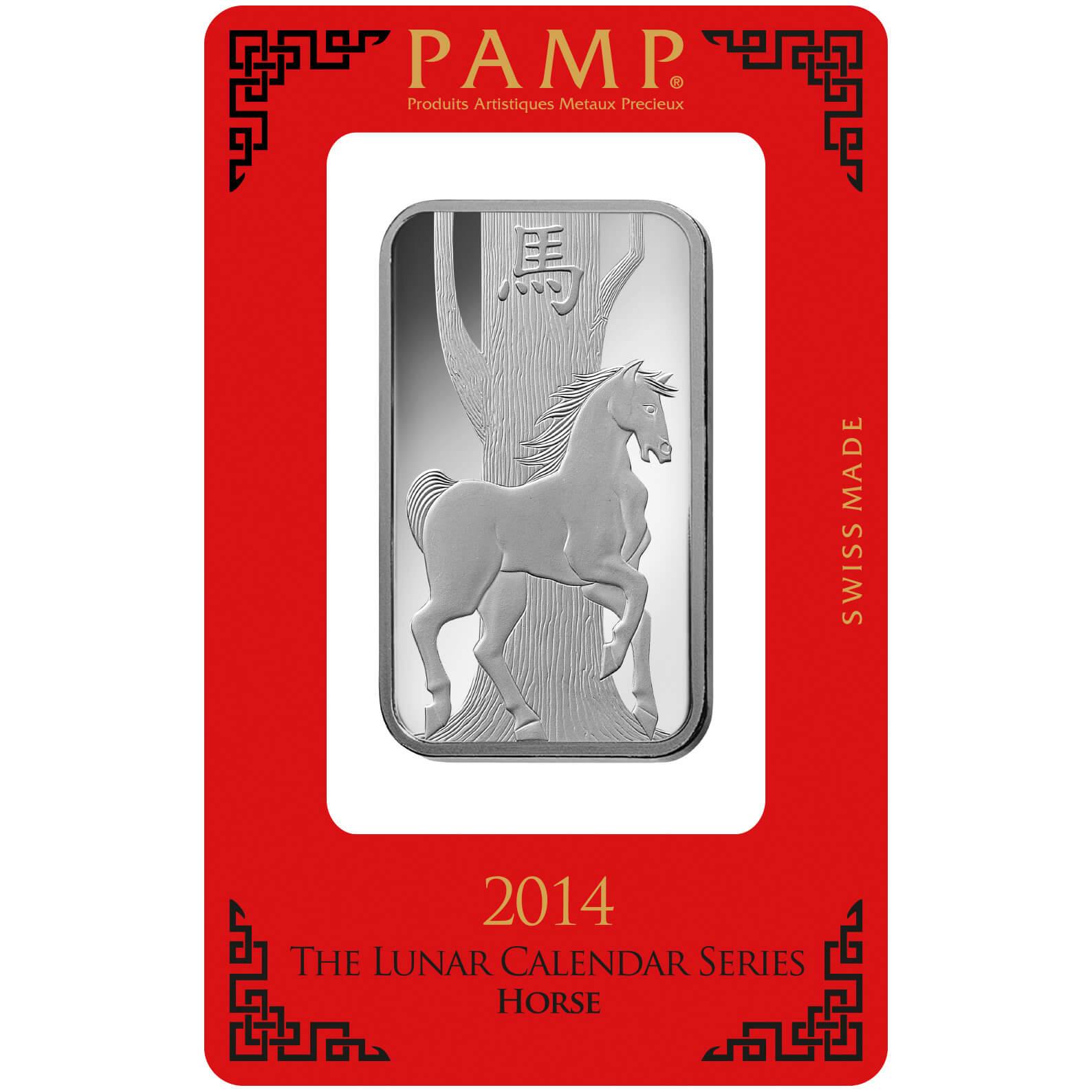 Investire in 1 oncia lingottino d'argento puro 999.9 - PAMP Svizzera Lunar Cavallo - Pack Front