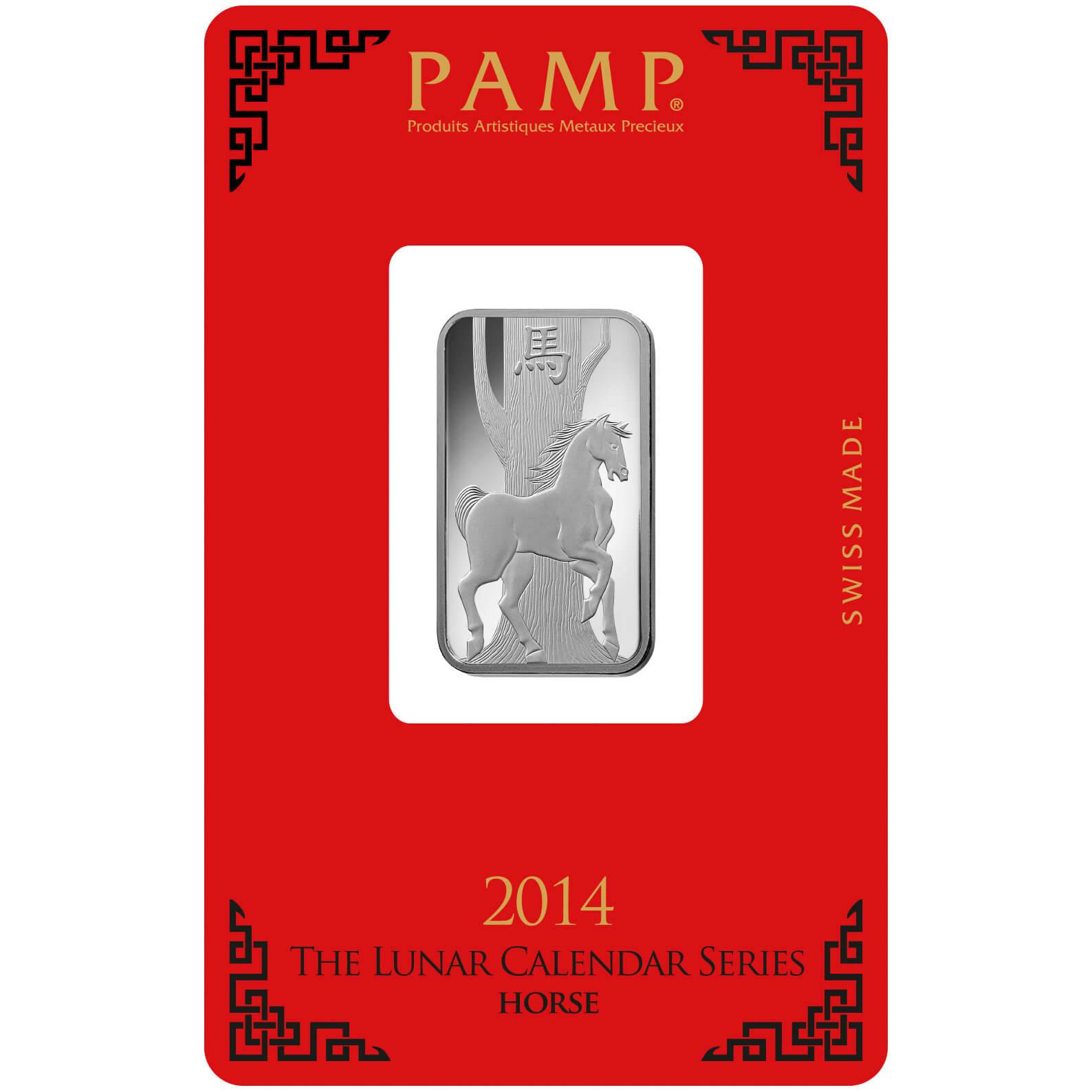 Investire in 10 grammi lingottino d'argento puro 999.9 - PAMP Svizzera Lunar Cavallo - Pack Front
