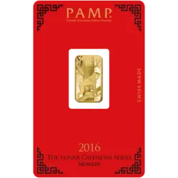 Purchase gold, 5 gram Fine gold Lunar Monkey - PAMP Swiss - Pack Front Invest in 5 gram Fine gold Lunar Monkey - PAMP Swiss - Pack Front