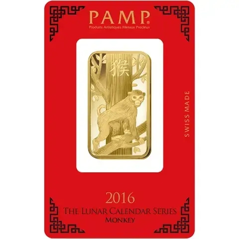 1 oz Fine Gold Bar 999.9 - PAMP Suisse Lunar Monkey