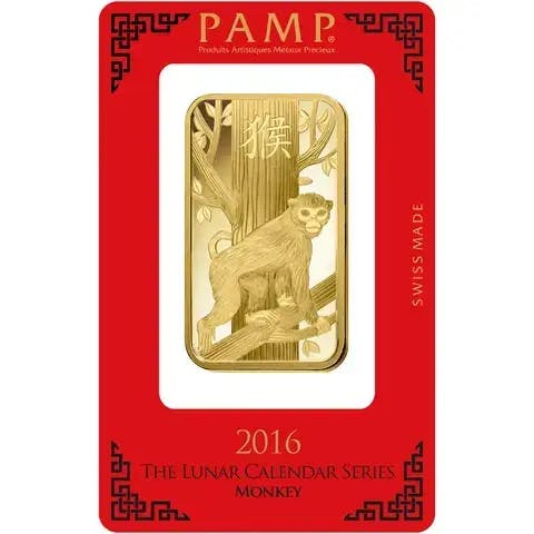 100 gram Gold Bar - PAMP Suisse Lunar Monkey