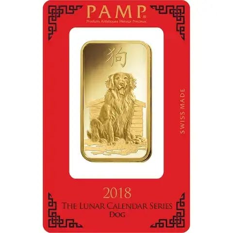 100 gram Gold Bar - PAMP Suisse Lunar Dog 