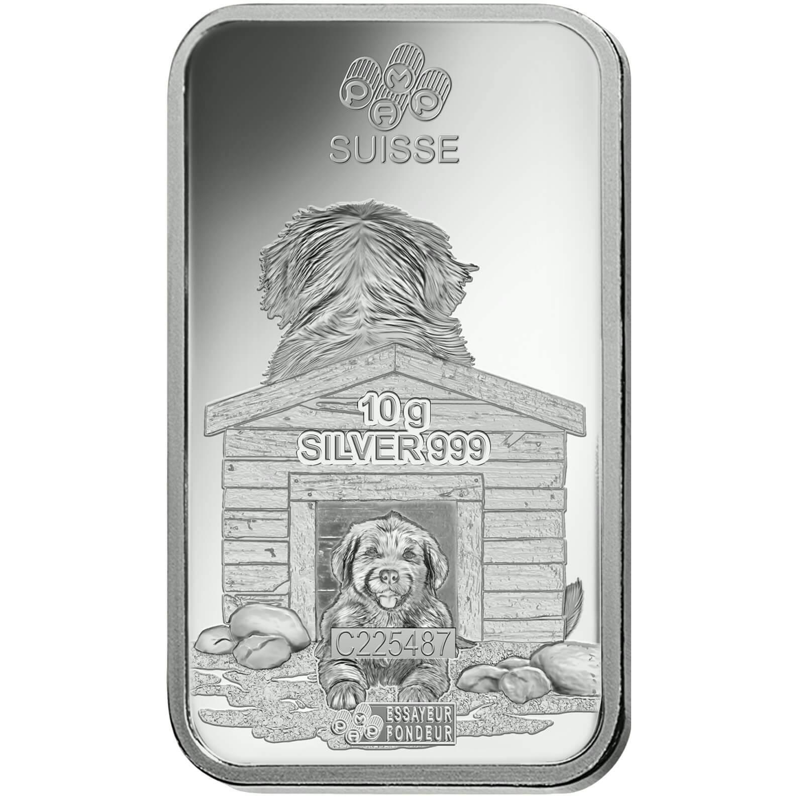 Invest in 10 gram Fine Silver Lunar Dog - PAMP Swiss - Back