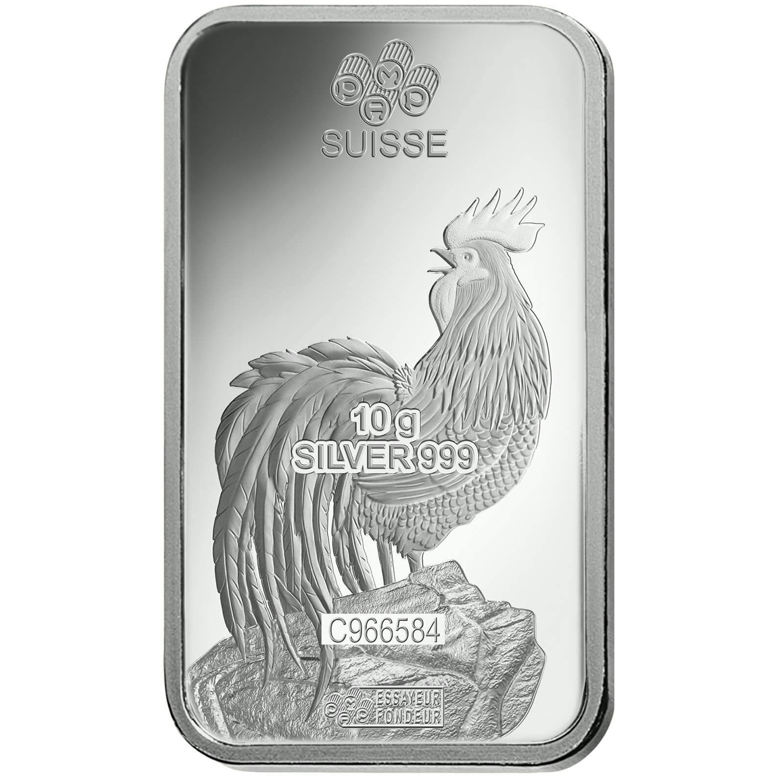 Investire in 10 grammi lingottino d'argento puro 999.9 - PAMP Svizzera Lunar Gallo - Back
