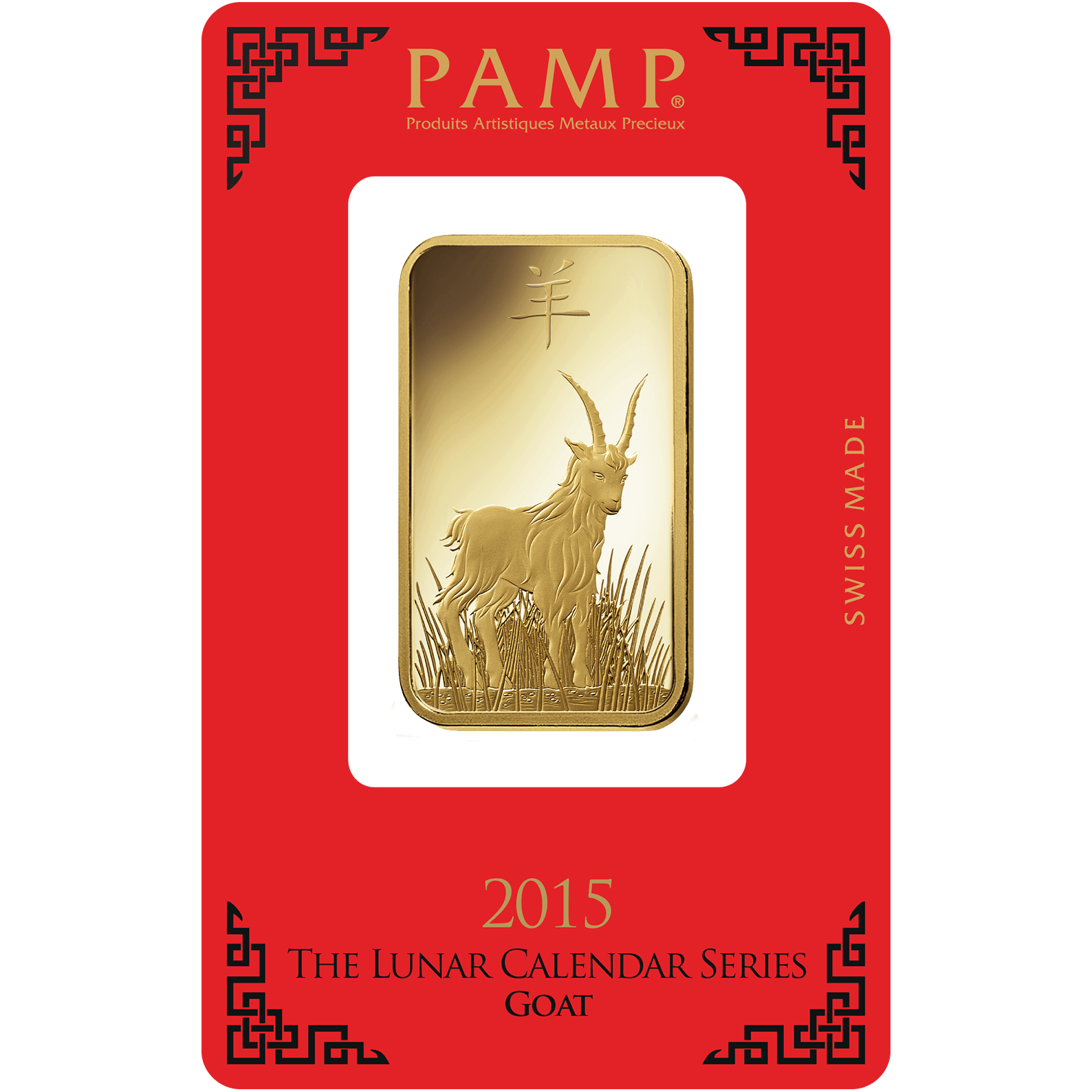 investir dans l'or, 1 once Lingotin, Lingot d'or pur Lunar Chèvre - PAMP Suisse - Pack Front