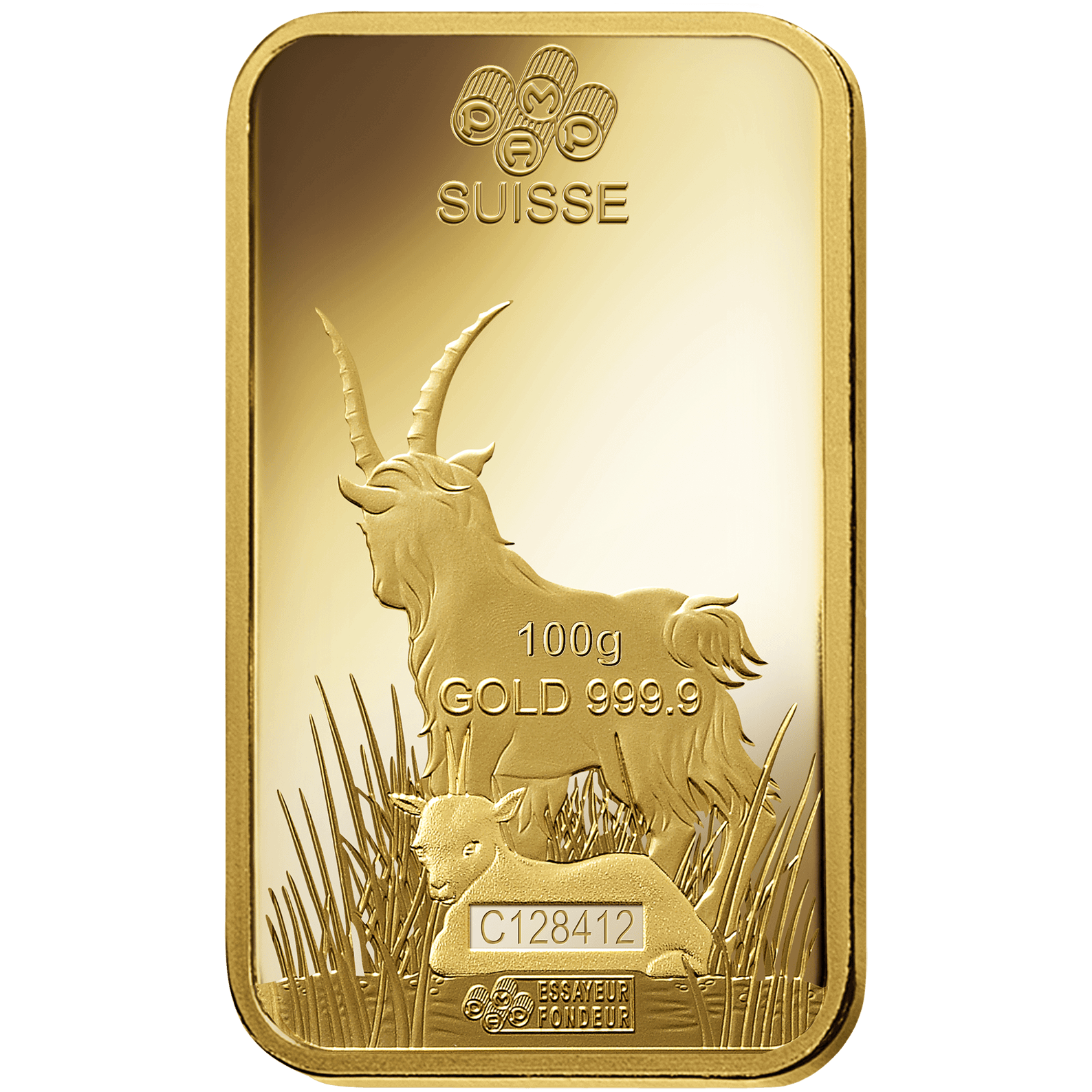 Investire in 100 grammi lingottino d'oro puro 999.9 - PAMP Svizzera Lunar Capra - Back