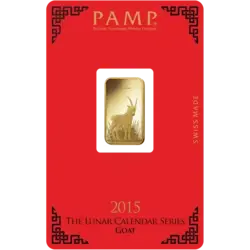 Purchase gold, 5 gram Fine gold Lunar Goat - PAMP Swiss - Pack Front Invest in 5 gram Fine gold Lunar Goat - PAMP Swiss - Pack Front