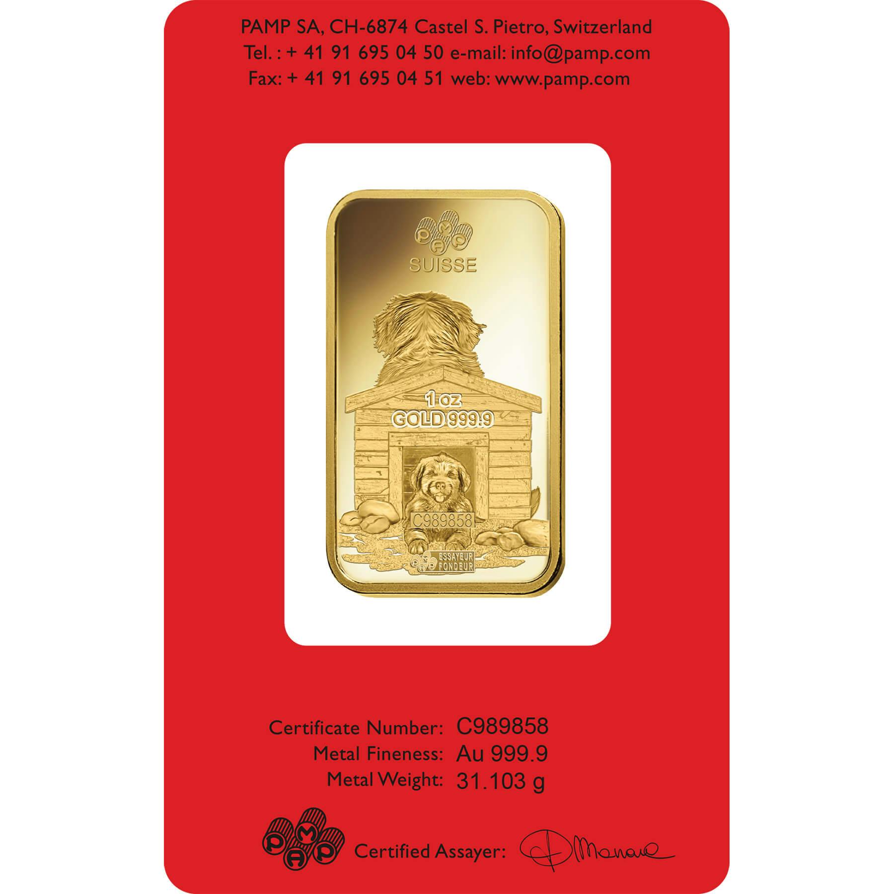Investire in 1 oncia lingottino d'oro puro 999.9 - PAMP Svizzera Lunar Cane - Back