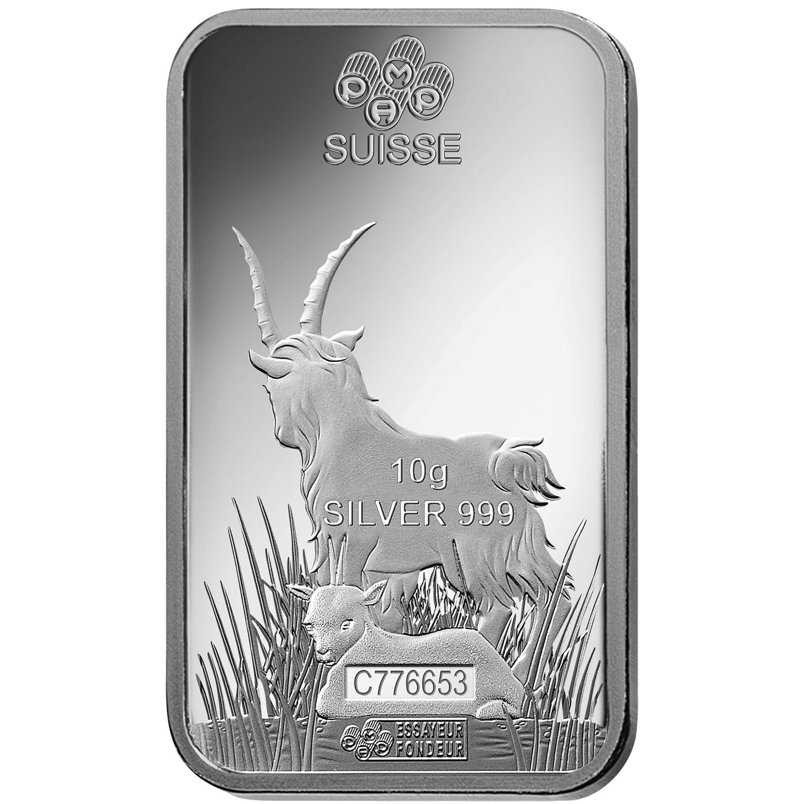 Invest in 10 gram Fine Silver Lunar Goat - PAMP Swiss - Back