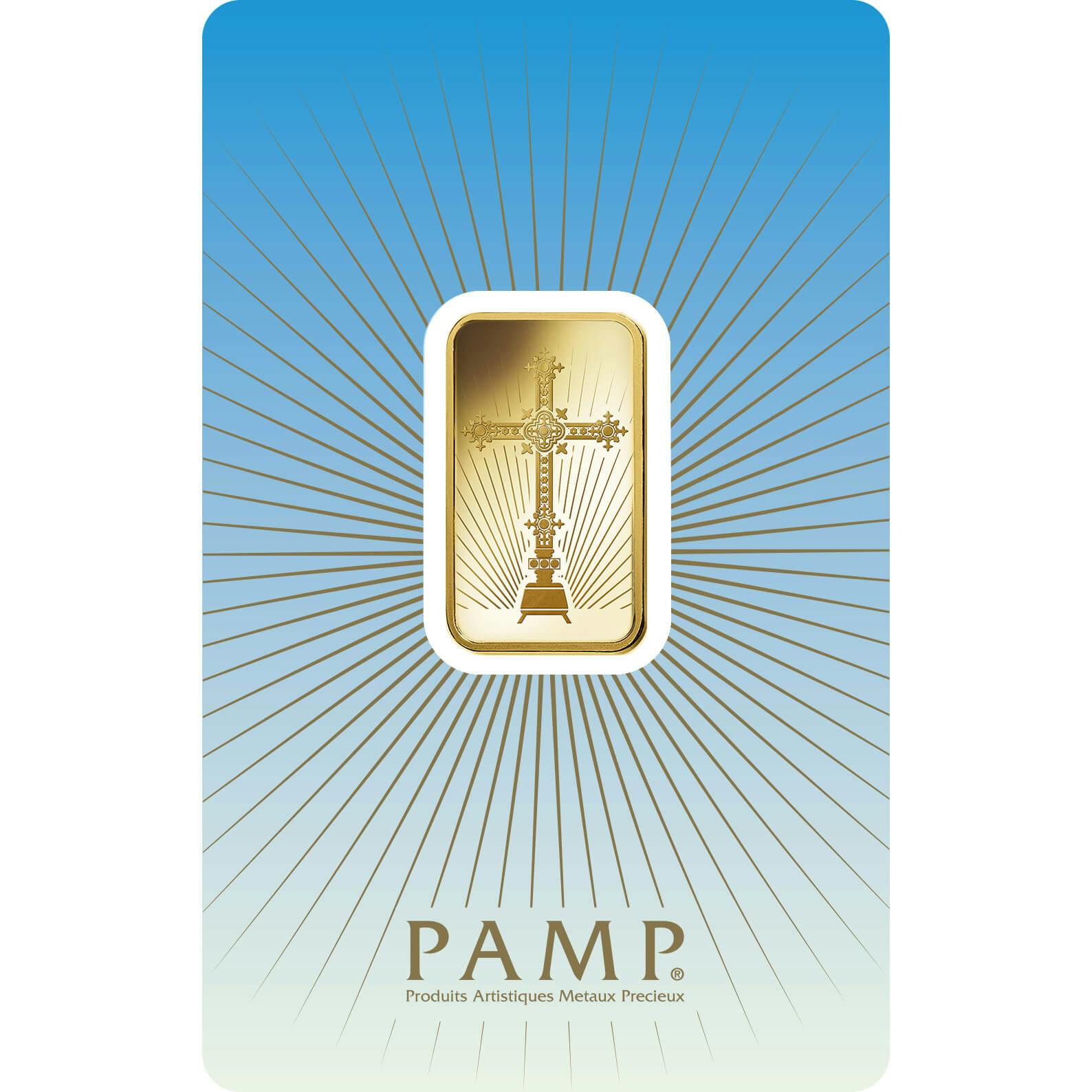 Invest in 10 gram Fine Gold Romanesque Cross - PAMP Swiss - Pack Front