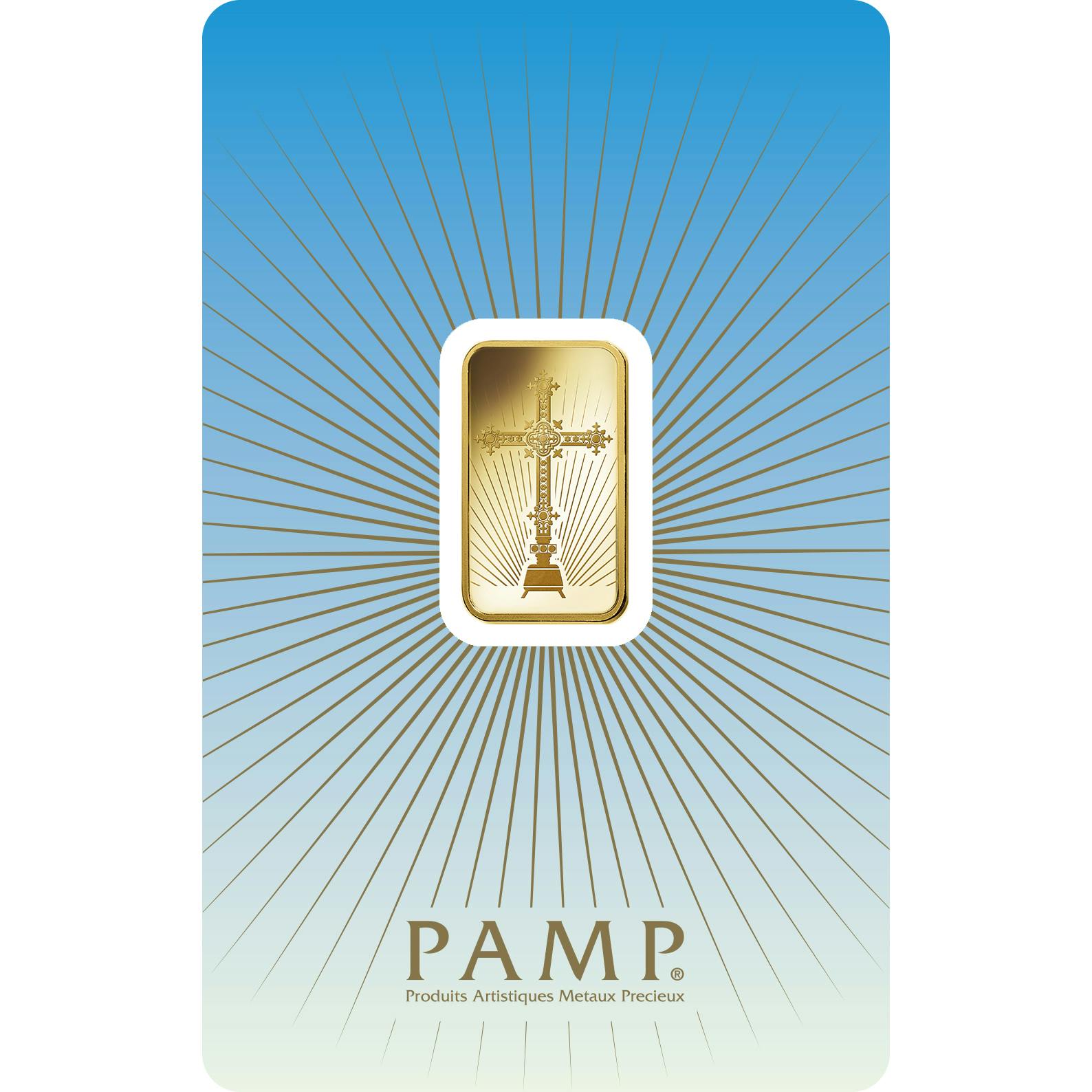 Invest in 5 gram Fine Gold Romanesque Cross - PAMP Swiss - Pack Front