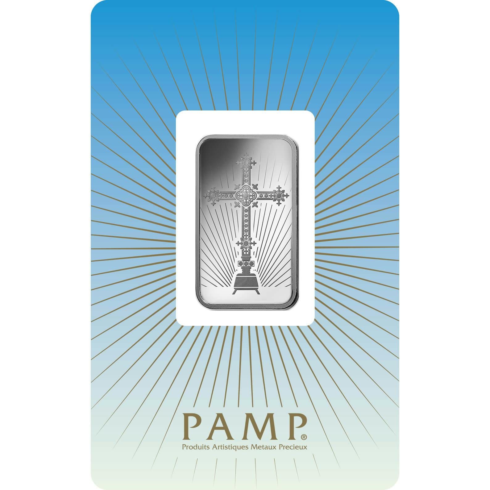 Invest in 10 gram Fine Silver Romanesque Cross - PAMP Swiss - Pack Front