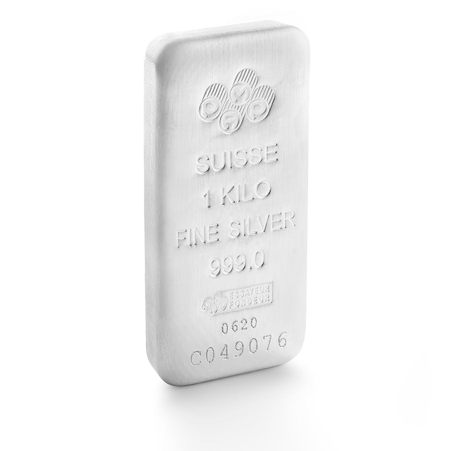 Buy 1 kg Fine Silver Cast Bar - PAMP Suisse - 3/4 view