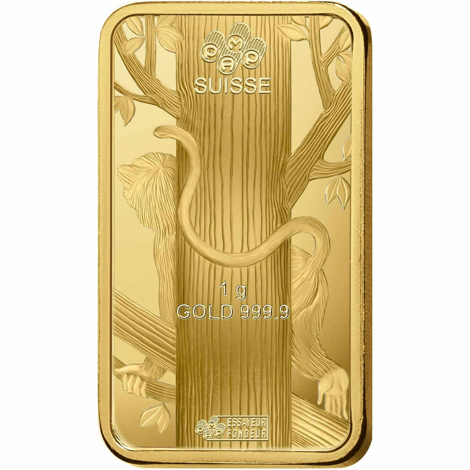 investir dans l'or, 8x1 gram Lingotin, Lingot d'or pur Lunar Singe - PAMP Suisse - Back