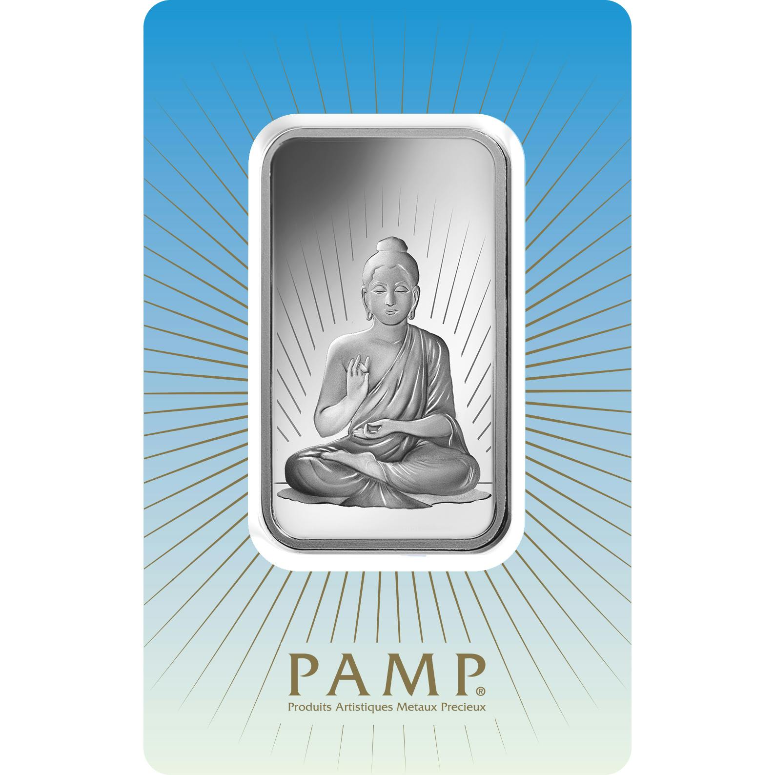 Kaufen Sie 1 Unze Feinsilberbarren Buddha - PAMP Schweiz - Pack Front