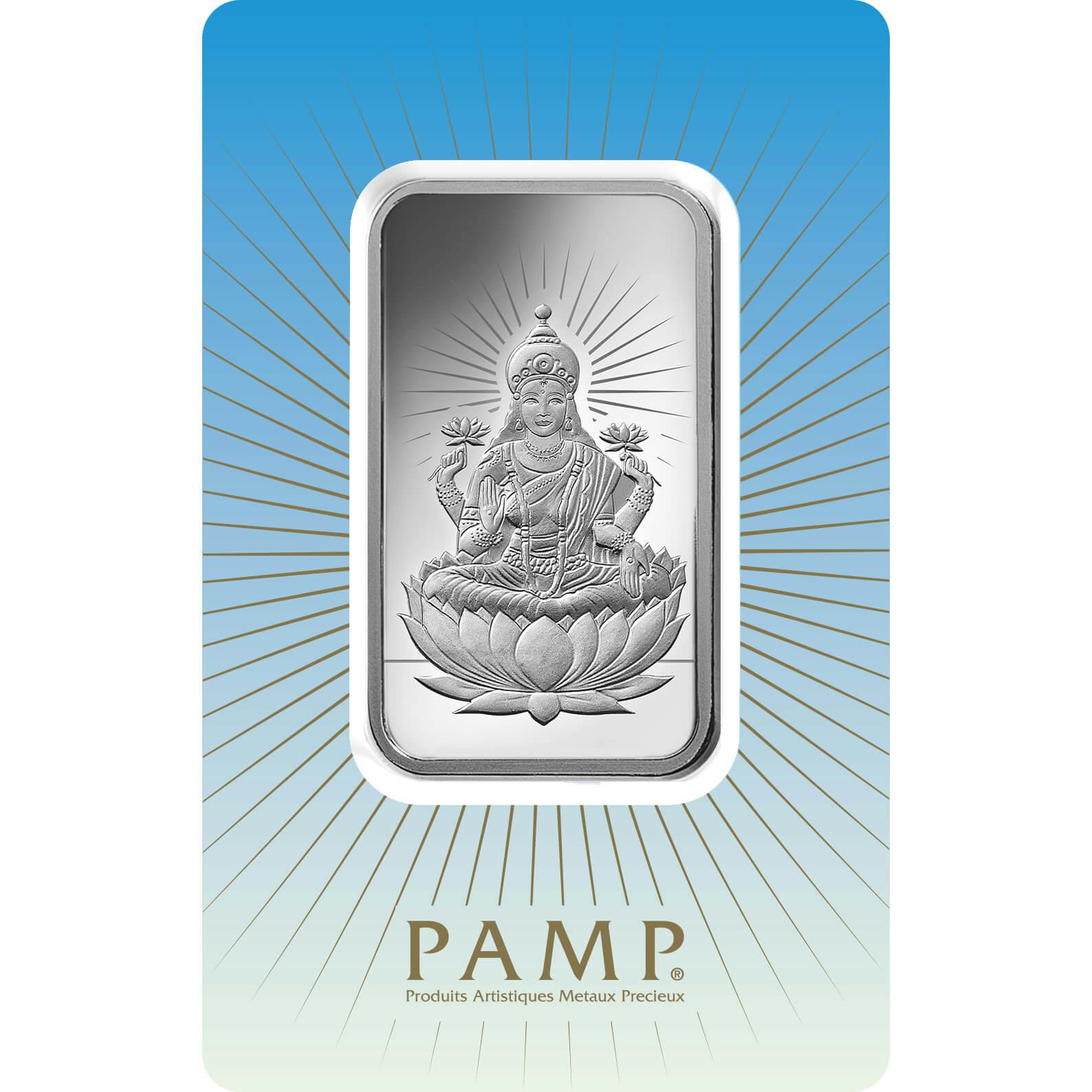 Kaufen Sie 10 Gramm Feinsilberbarren Lakshmi - PAMP Schweiz - Pack Front