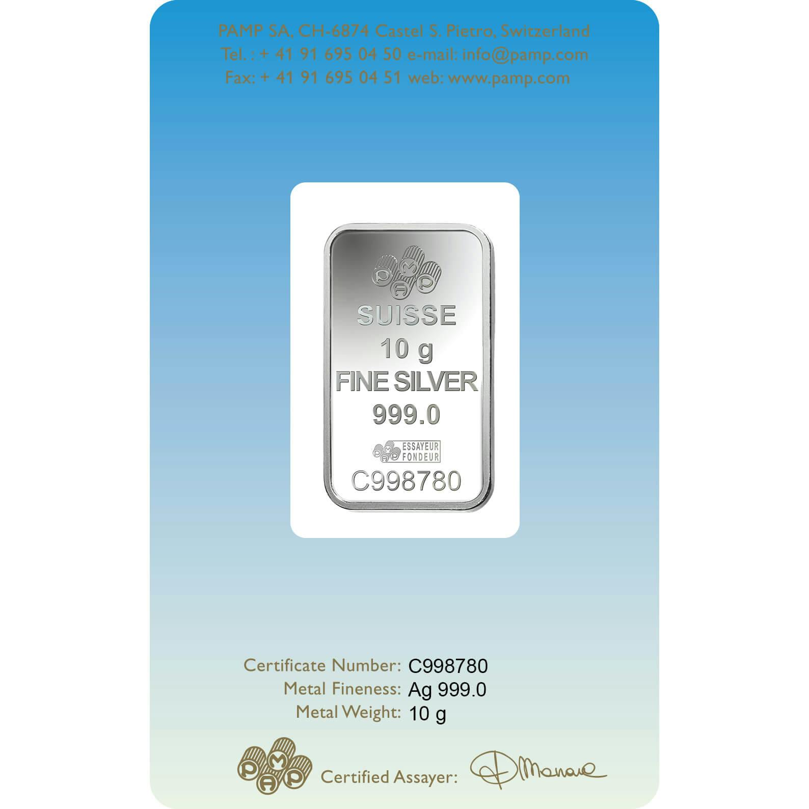 Invest in 10 gram Fine Silver Lakshmi - PAMP Swiss - Back