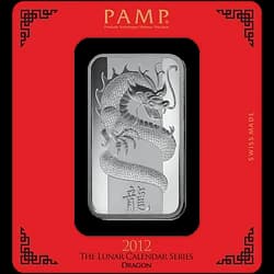 100 grammes Lingotin d'Argent - PAMP Suisse Lunar Dragon 2012 100 grammes Lingotin d'Argent - PAMP Suisse Lunar Dragon 2012