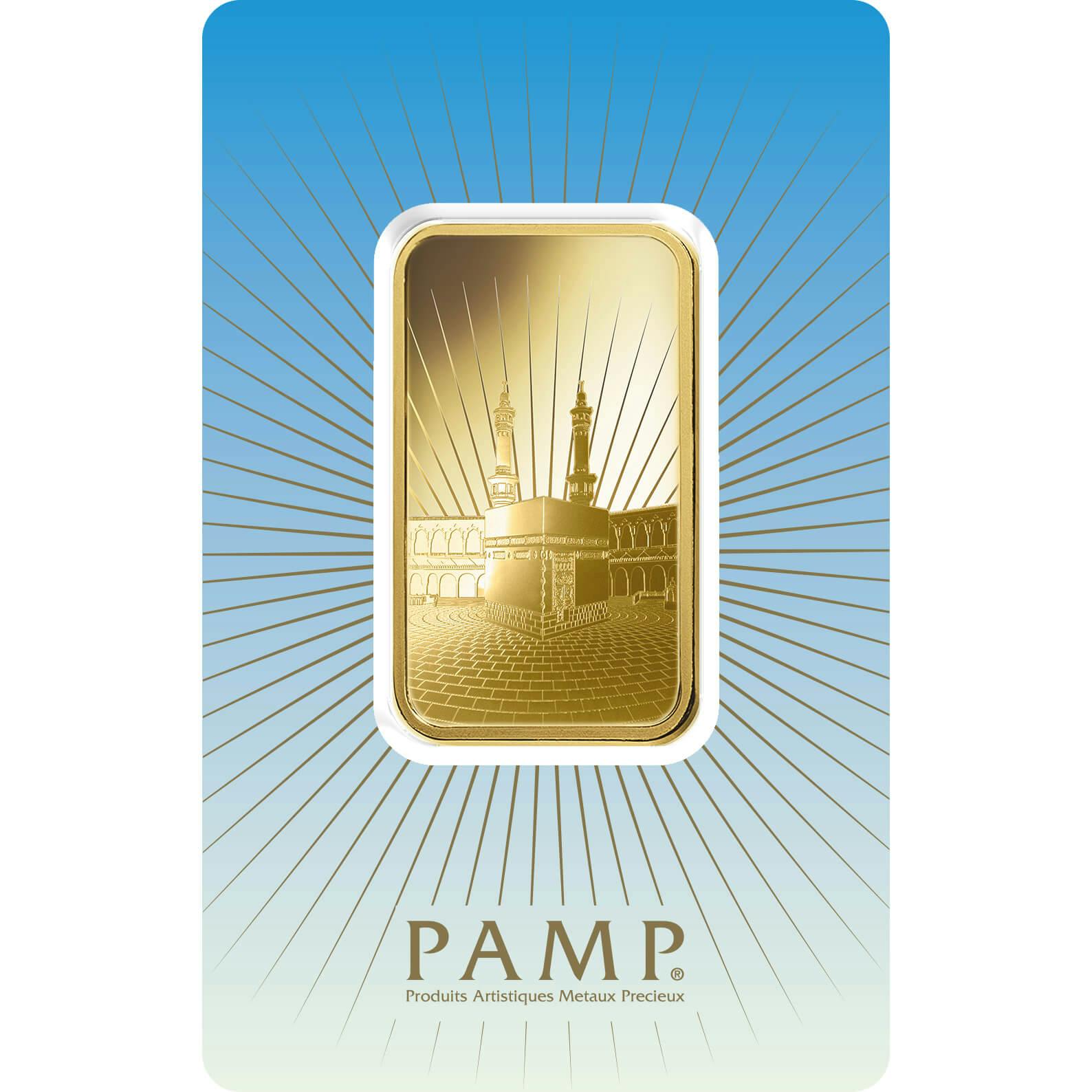 Investire in 1 oncia d'oro puro Ka'Bah Mecca - PAMP Svizzera - Pack Front