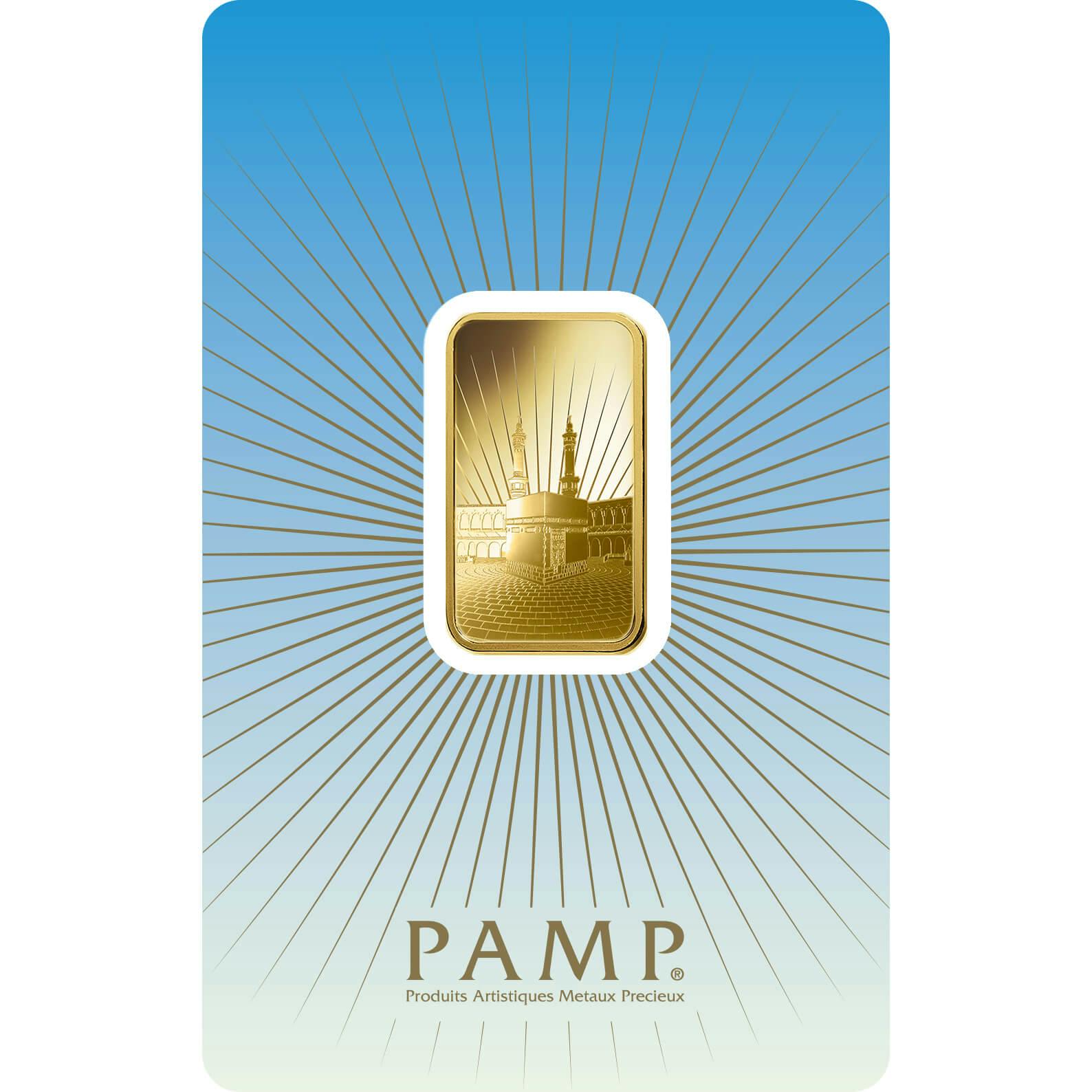 Investire in 10 grammi d'oro puro Ka'Bah Mecca - PAMP Svizzera - Pack Front