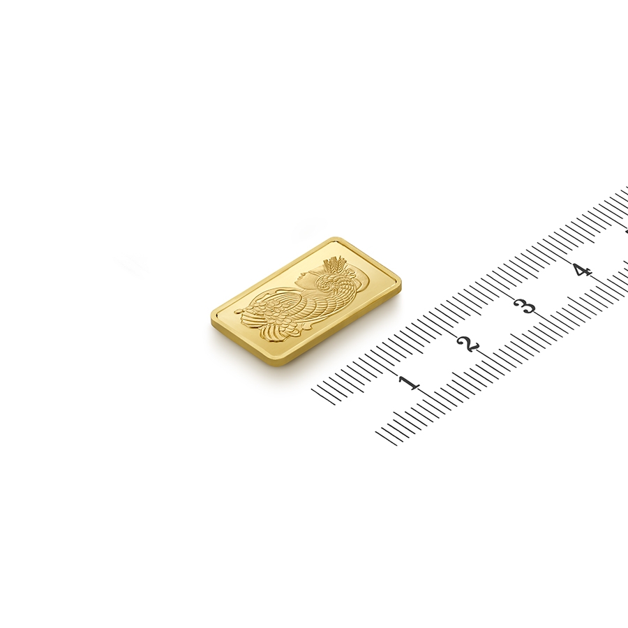 investir dans l'or, 5 grammes Lingotin, Lingot d'or pur Lady Fortuna - PAMP Suisse - Ruler view
