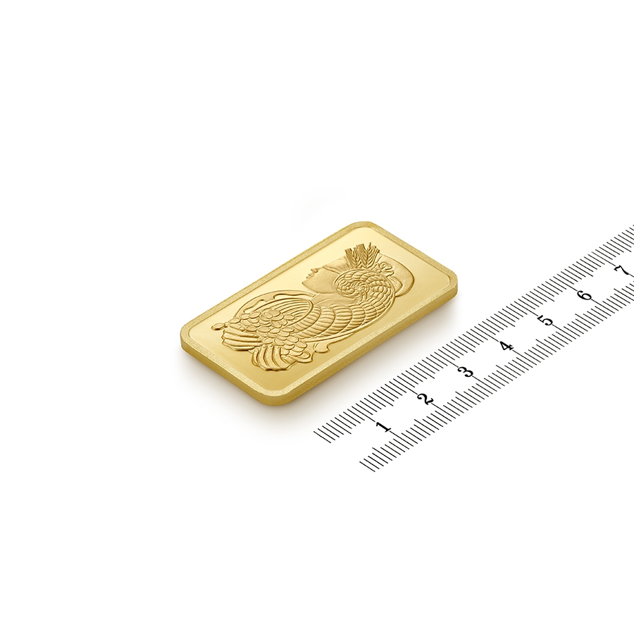 investir dans l'or, 50 grammes Lingotin, Lingot d'or pur Lady Fortuna - PAMP Suisse - Ruler view