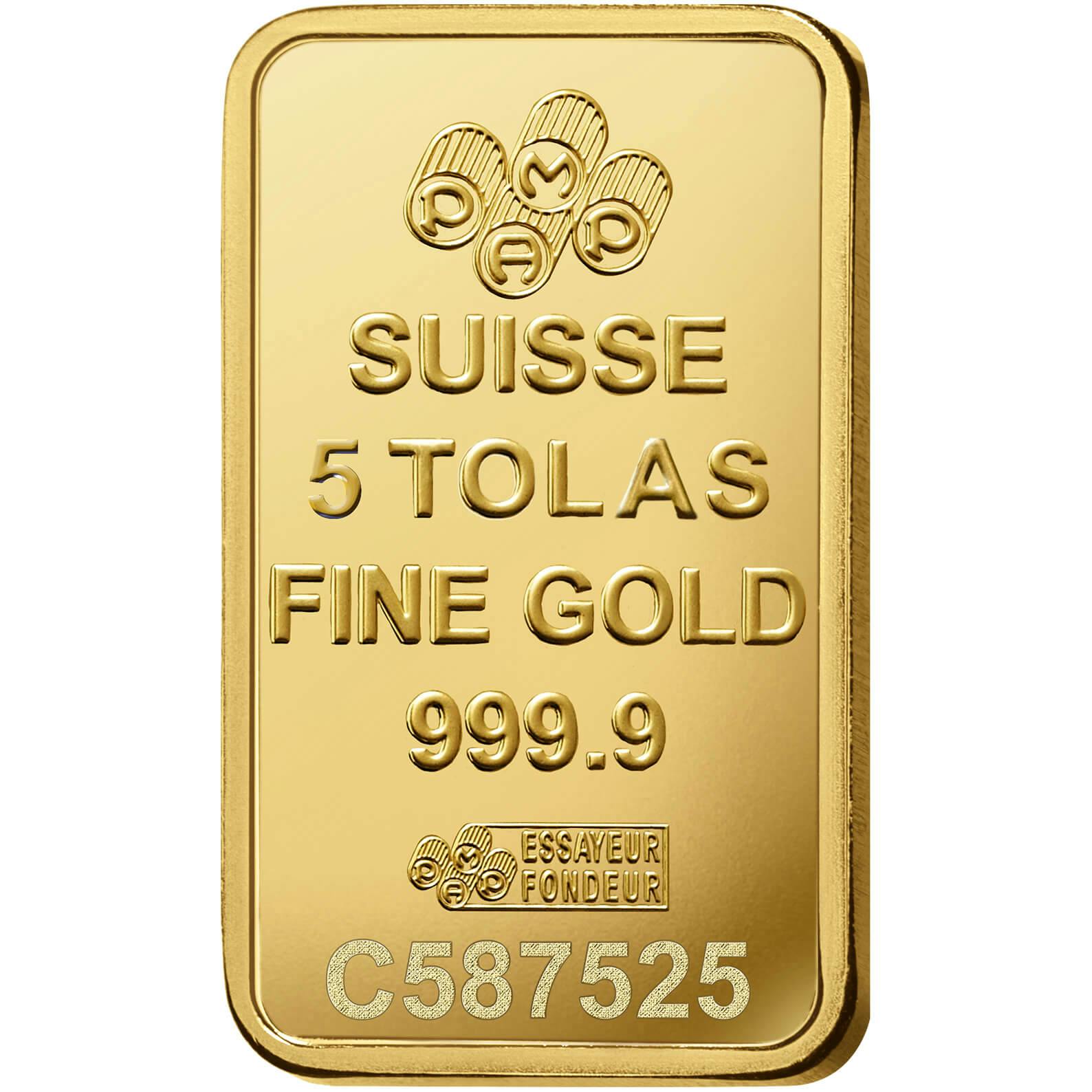 Investire in 5 tolas d'oro puro Lady Fortuna - PAMP Svizzera - Back Veriscan
