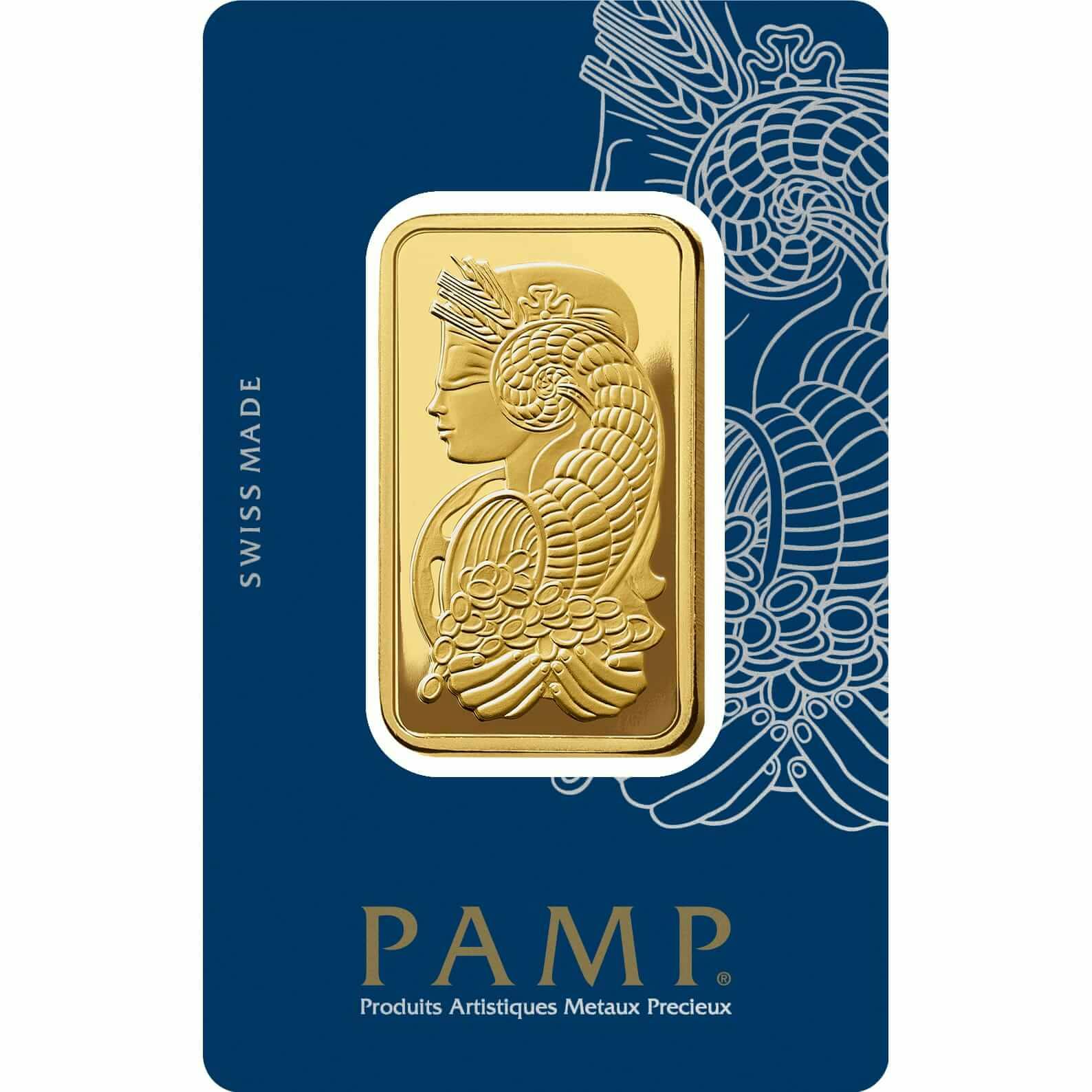 Invest in 3 tolas Fine Gold Lady Fortuna - PAMP Swiss - Pack Front Veriscan