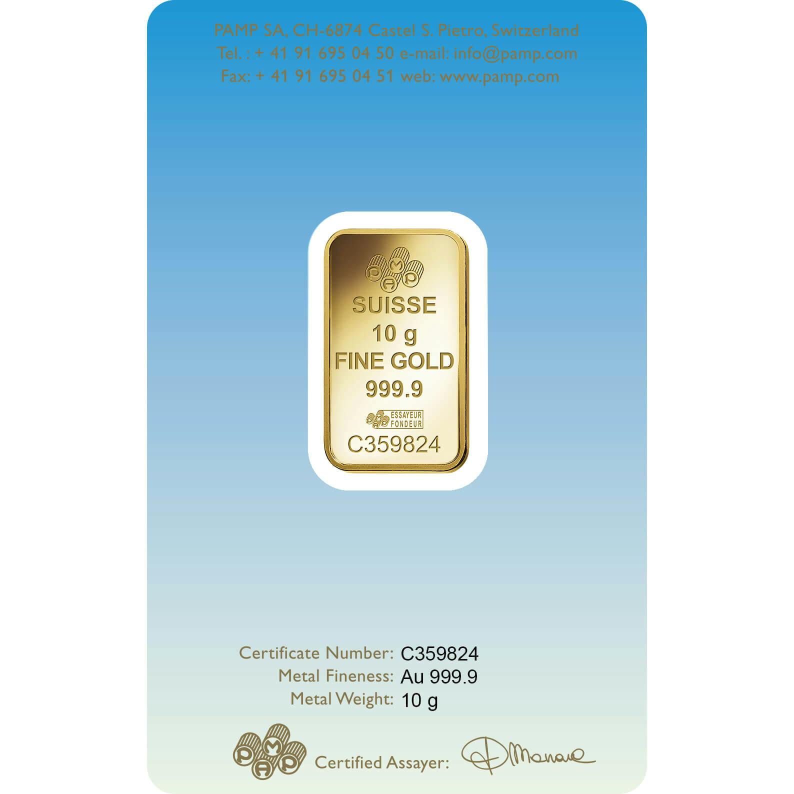 Invest in 10 gram Fine Gold Am Yisrael Chai - PAMP Swiss - Back
