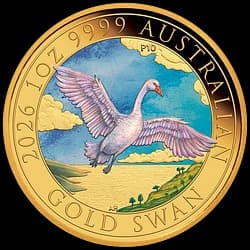 1 once Pièce d'Or - Swan Australienne Colorisée 10e Anniversaire Proof 2026 1 once Pièce d'Or - Cygne Colorisé Perth Mint 2026 Belle Épreuve 10e Anniversaire - 1