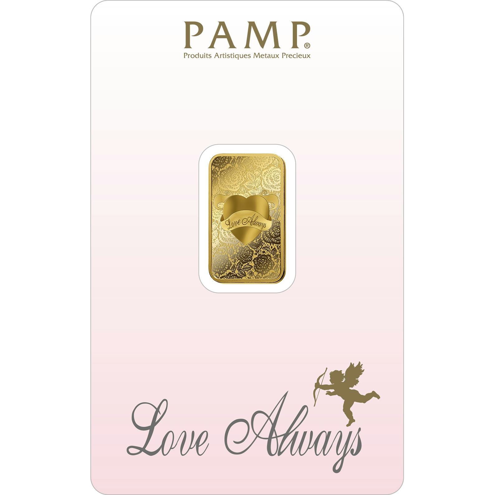 Kaufen Sie 5 Gramm FeinGoldbarren Love Always - PAMP Schweiz - Pack Front