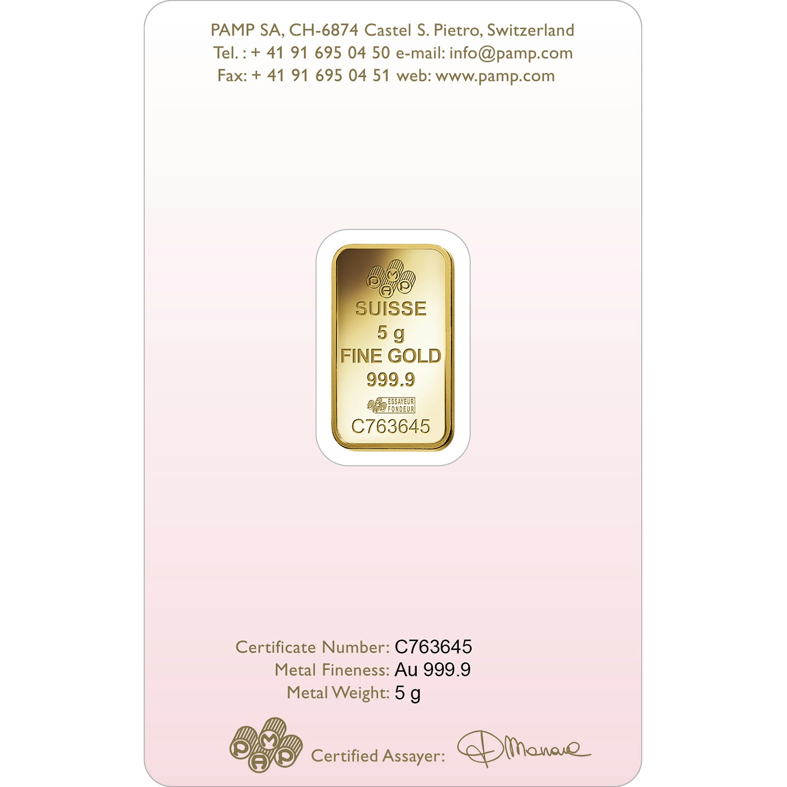 Invest in 5 gram Fine Gold Love Always - PAMP Swiss - Back