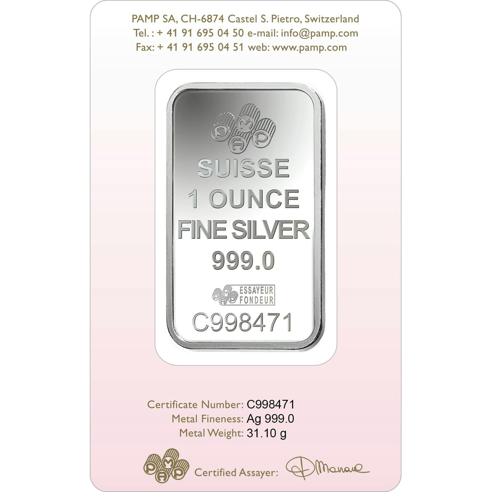 Invest in 1 oz Fine Silver Love Always - PAMP Swiss - Back