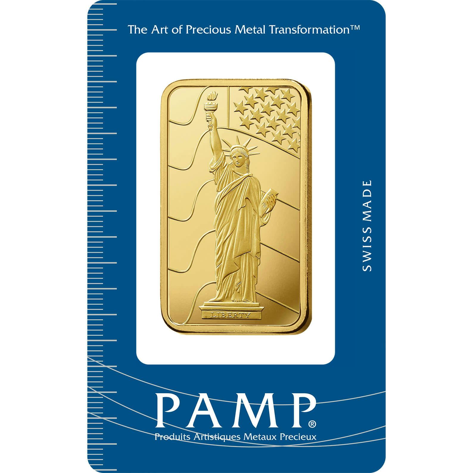 Investire in 100 grammi d'oro puro Liberty - PAMP Svizzera - Pack Front