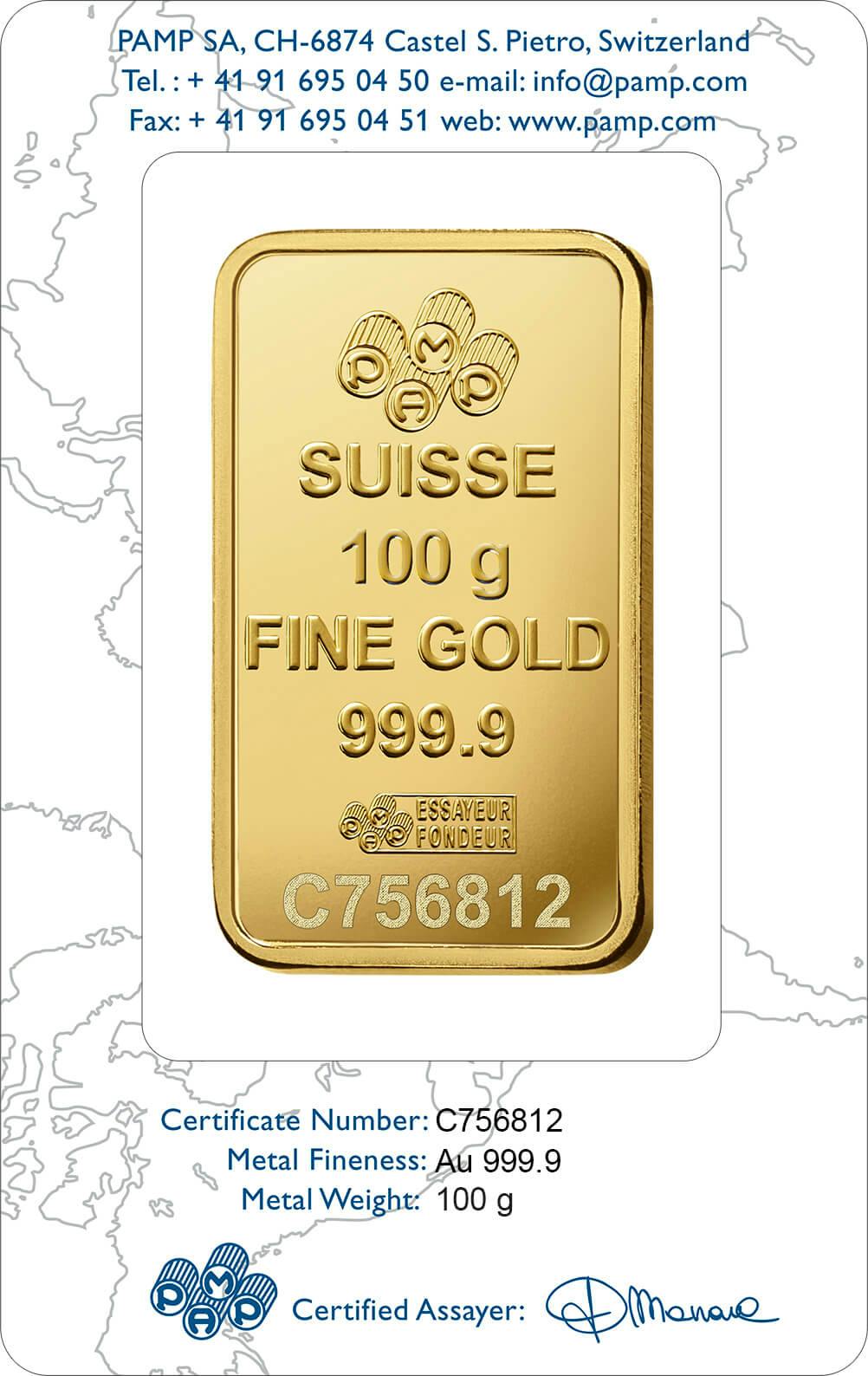 Invest in 100 gram Fine Gold Liberty - PAMP Swiss - Back