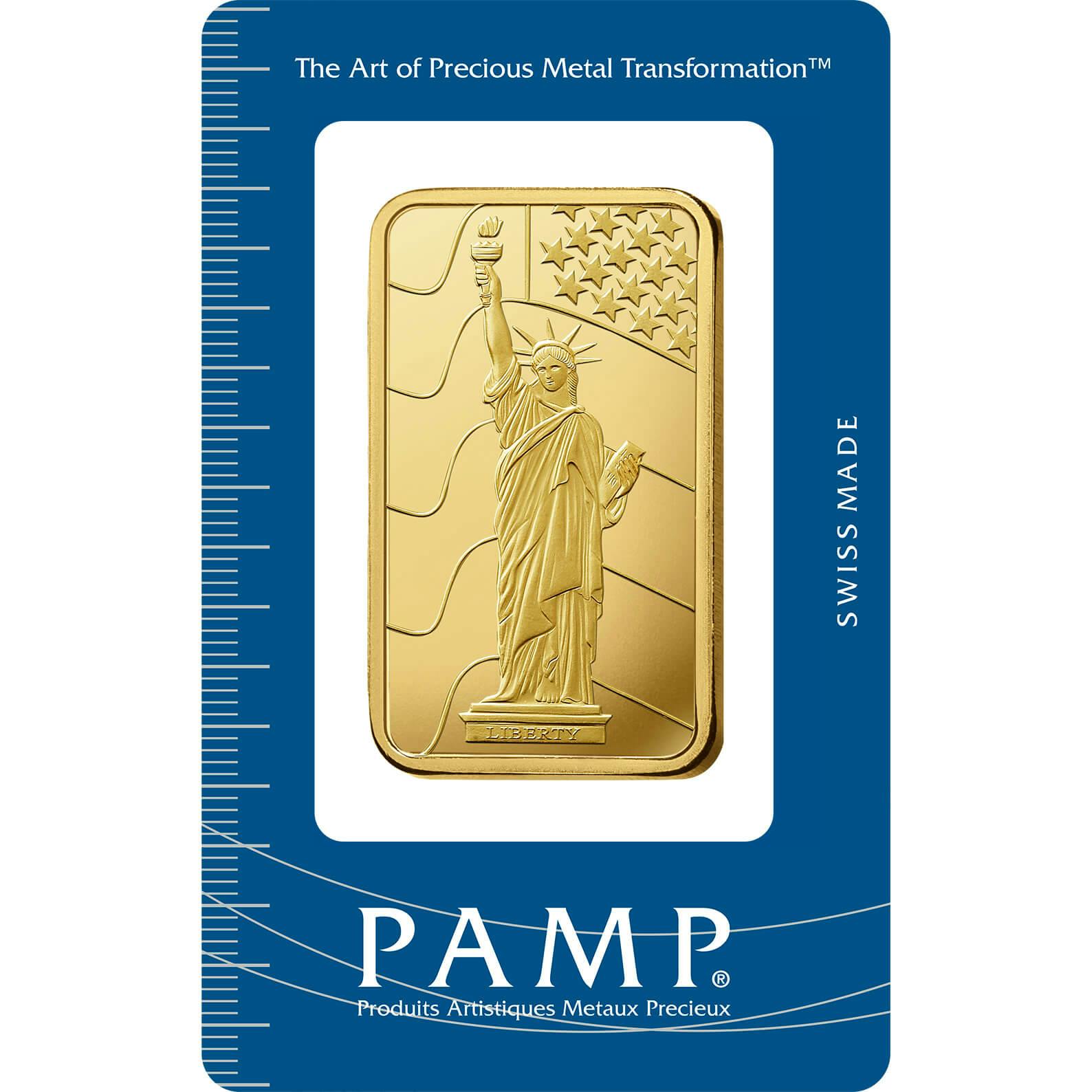 Investire in 50 grammi d'oro puro Liberty - PAMP Svizzera - Pack Front