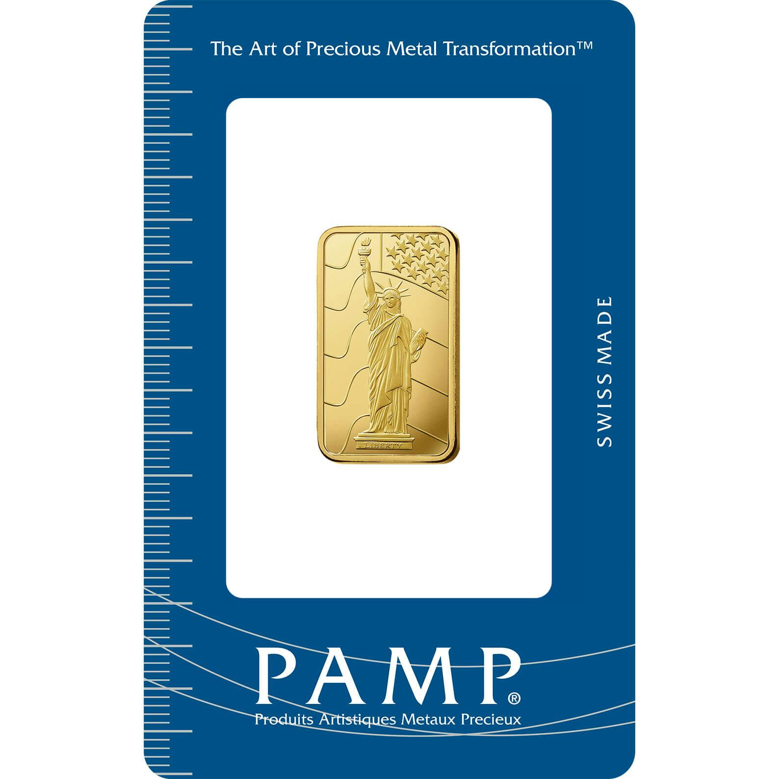 Investire in 10 grammi d'oro puro Liberty - PAMP Svizzera - Pack Front