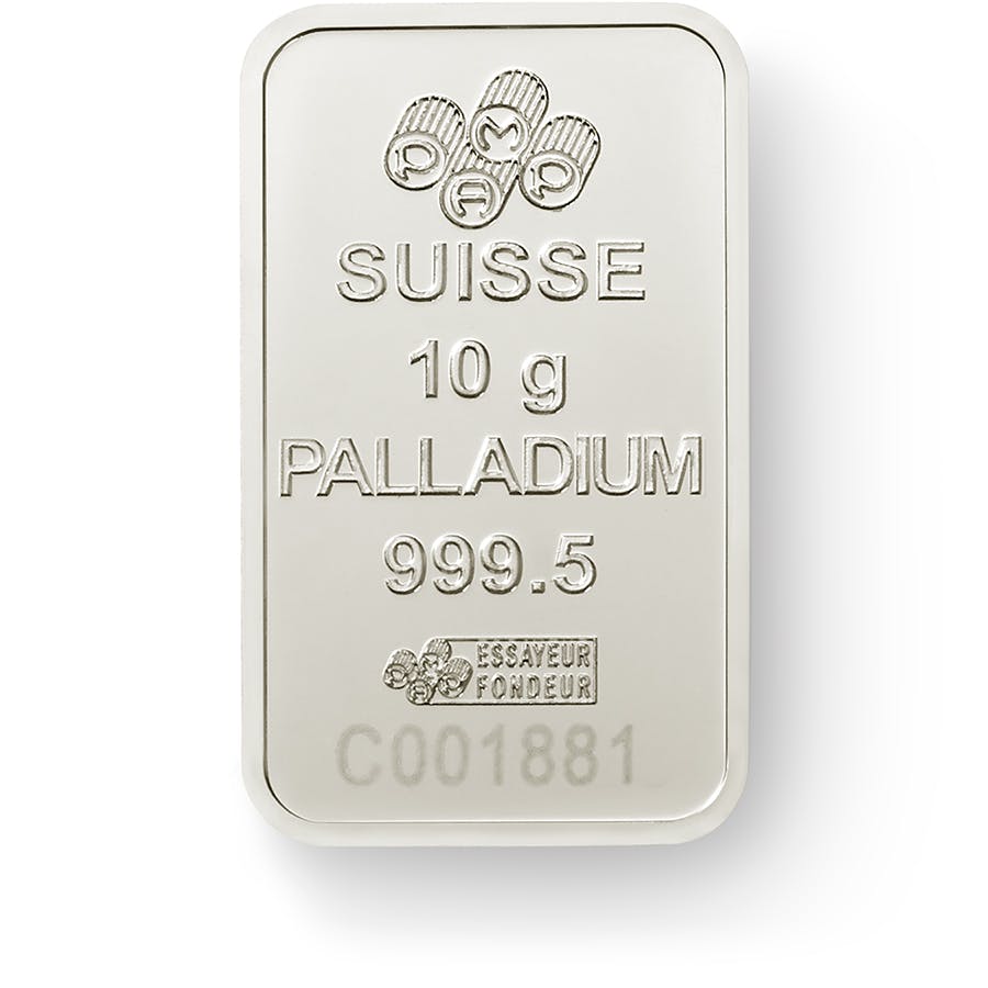 investir dans l'or, 10 grammes Lingot, Lingotin de Palladium Pur Lady Fortuna - PAMP Suisse - Back