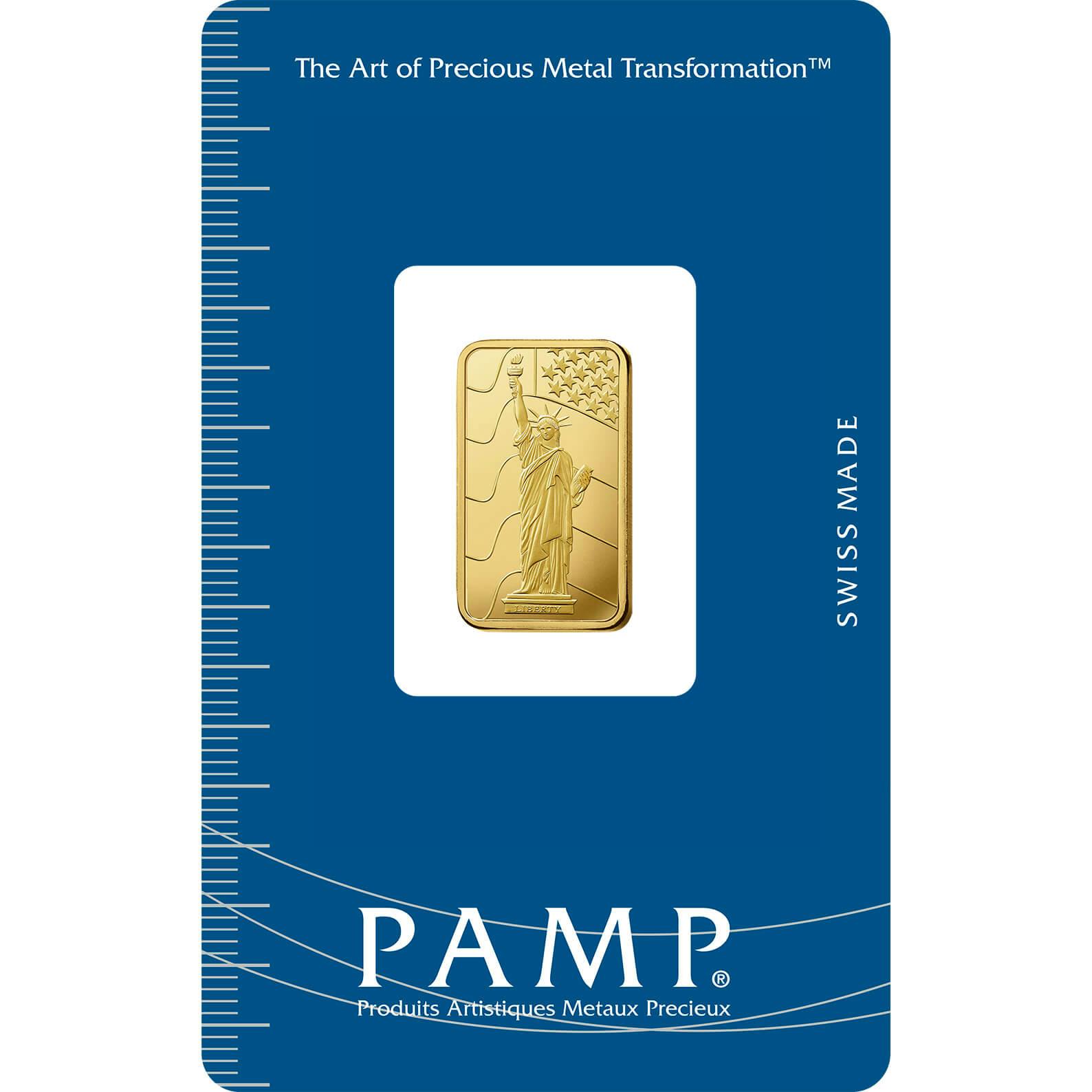 Investire in 5 grammi d'oro puro Liberty - PAMP Svizzera - Pack Front