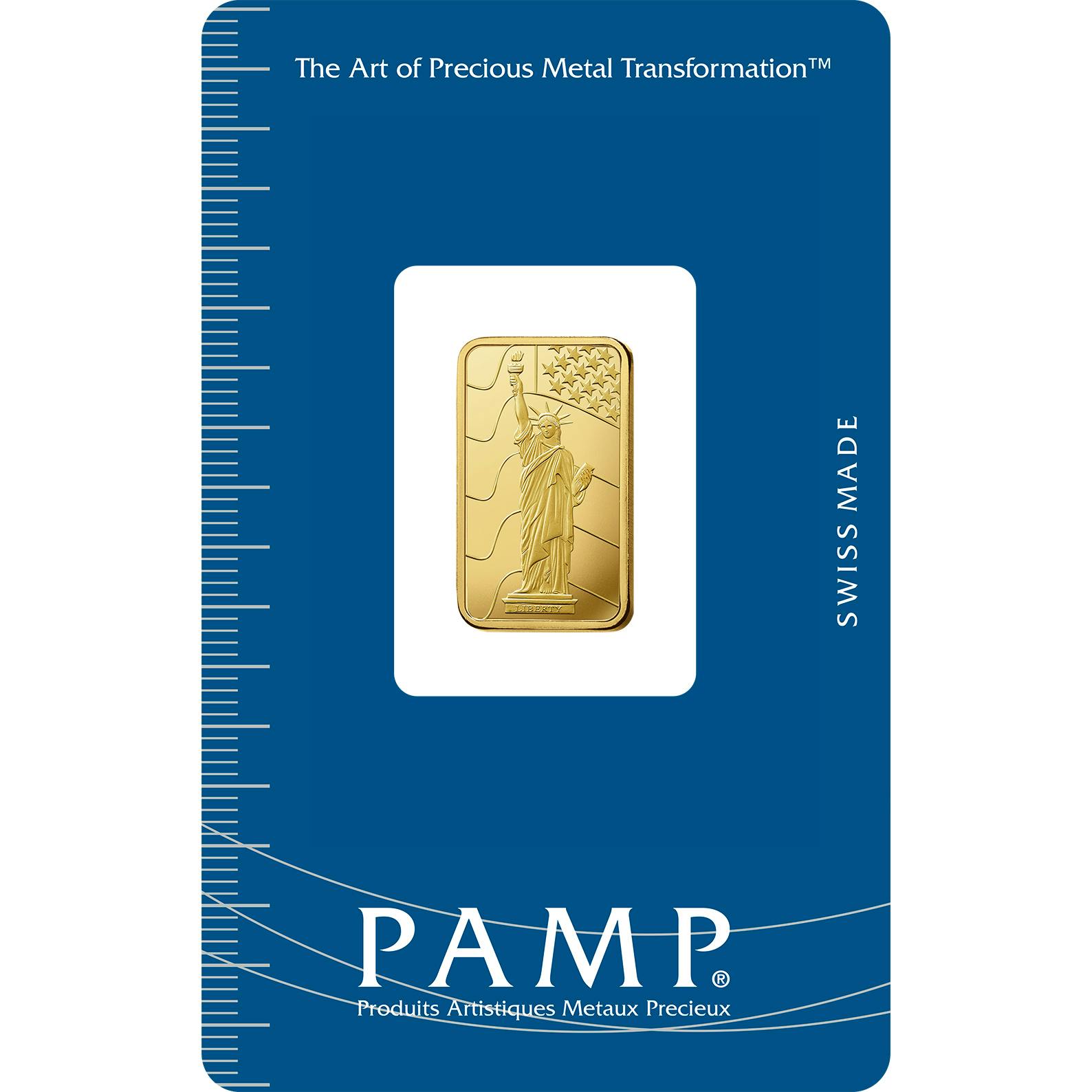 Investire in 2.5 grammi d'oro puro Liberty - PAMP Svizzera - Pack Front