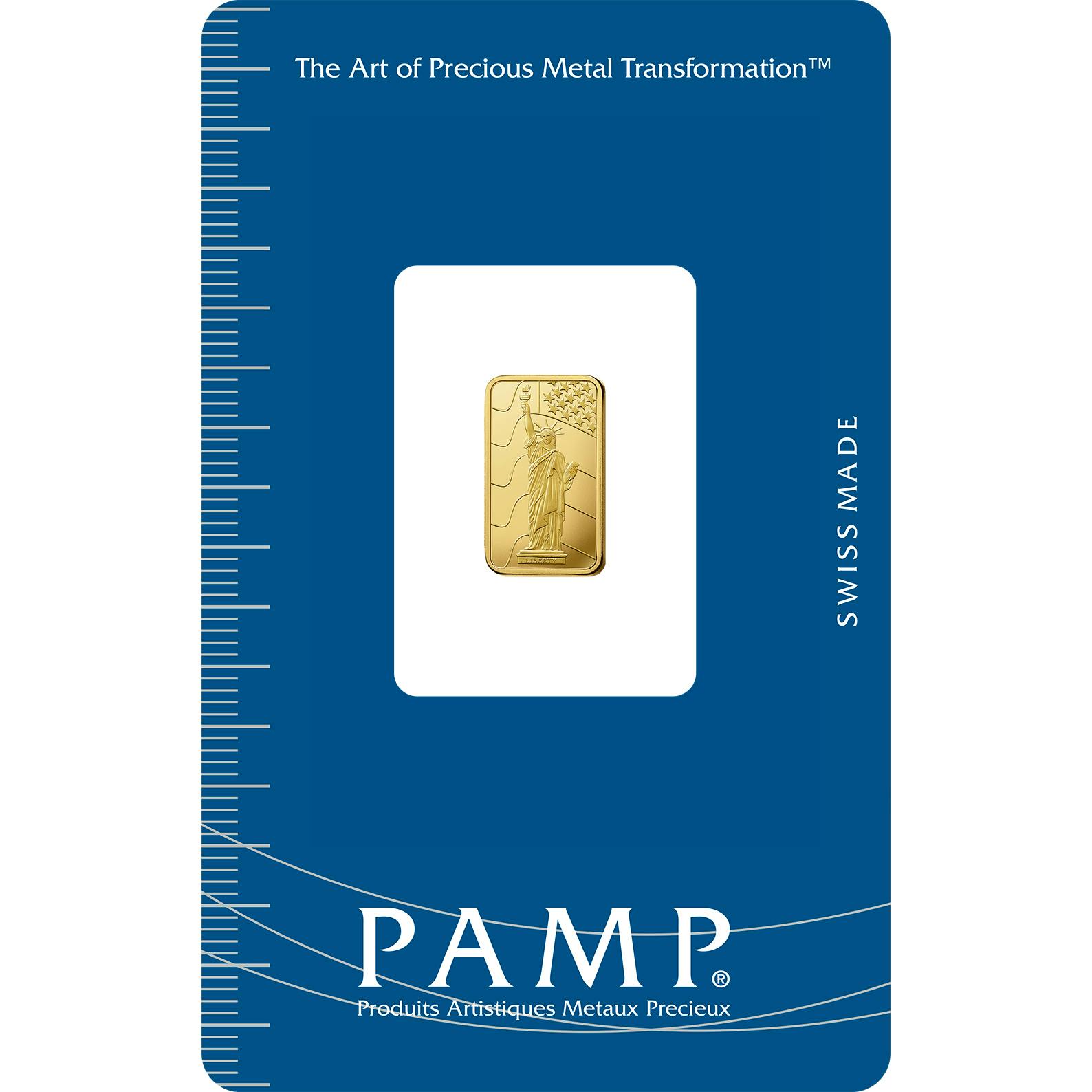 Investire in 1 grammo d'oro puro Liberty - PAMP Svizzera - Pack Front