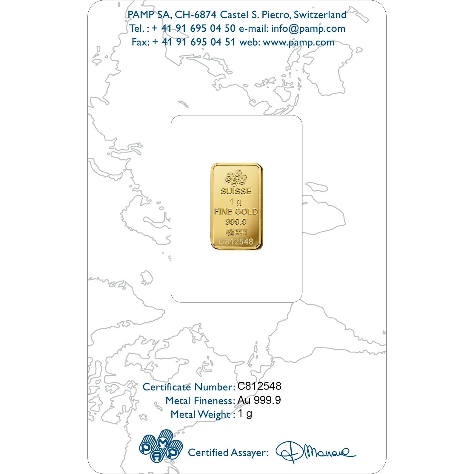Invest in 1 gram Fine Gold Liberty - PAMP Swiss - Back