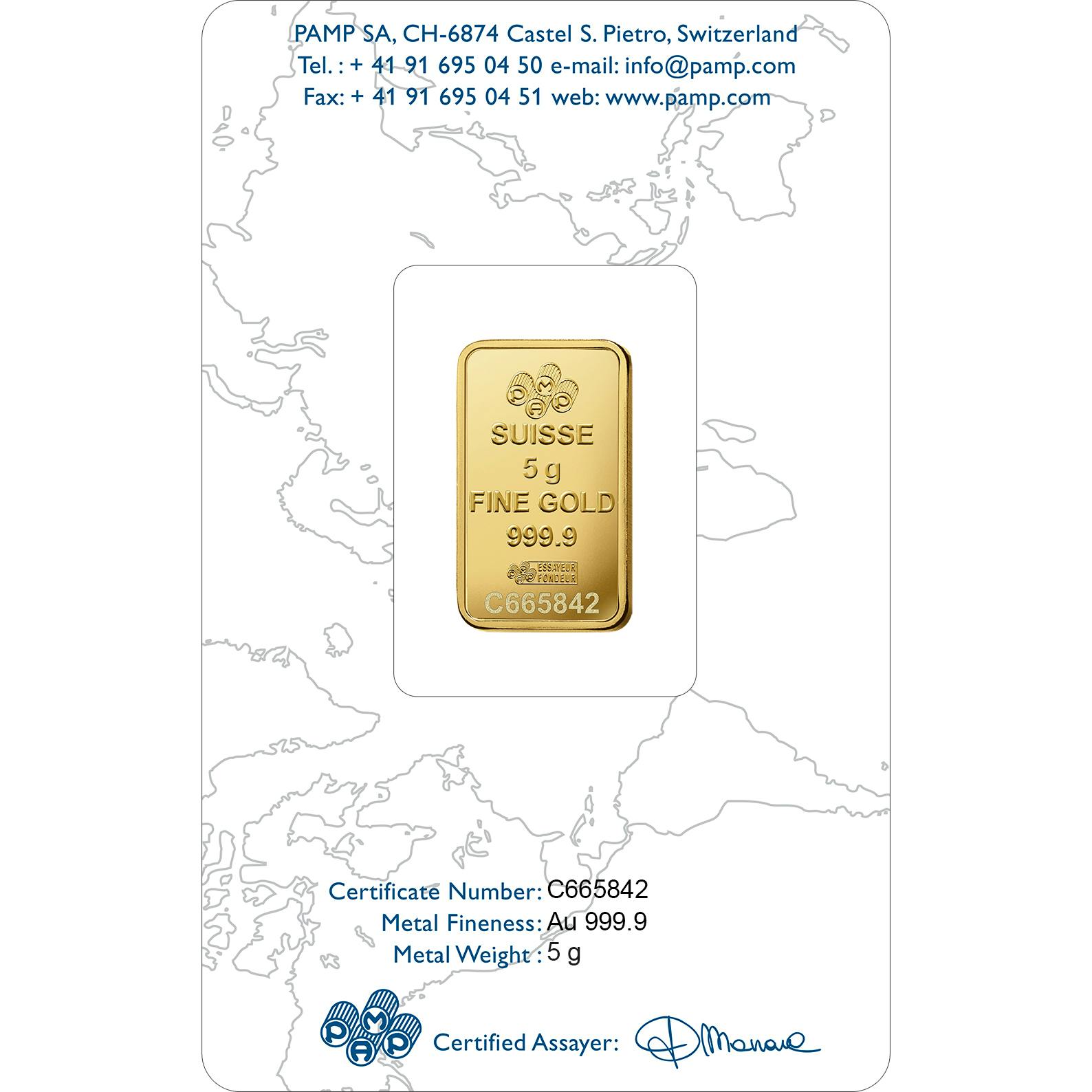 Invest in 5 gram Fine Gold Rosa - PAMP Swiss - Back