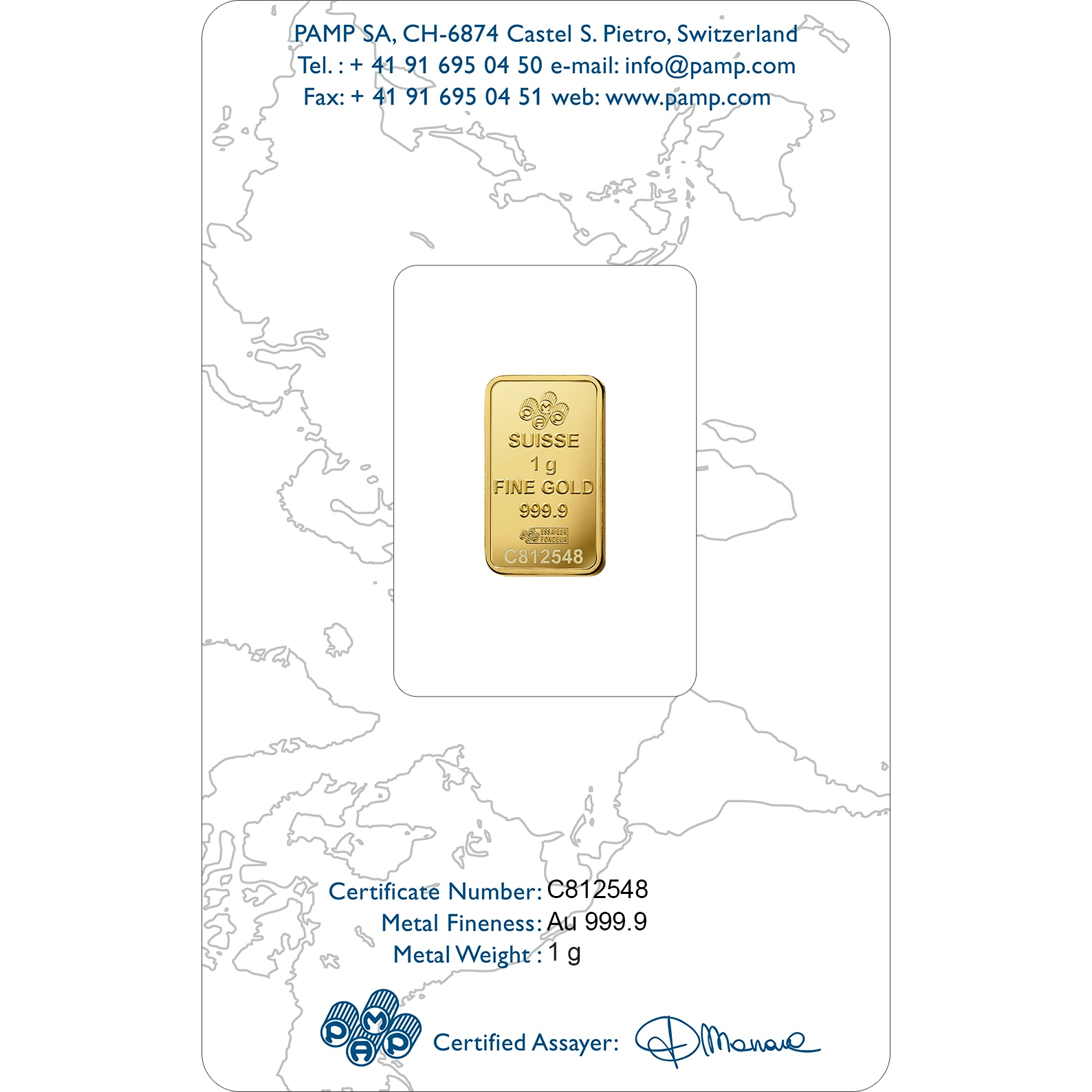 Invest in 1 gram Fine Gold Rosa - PAMP Swiss - Back